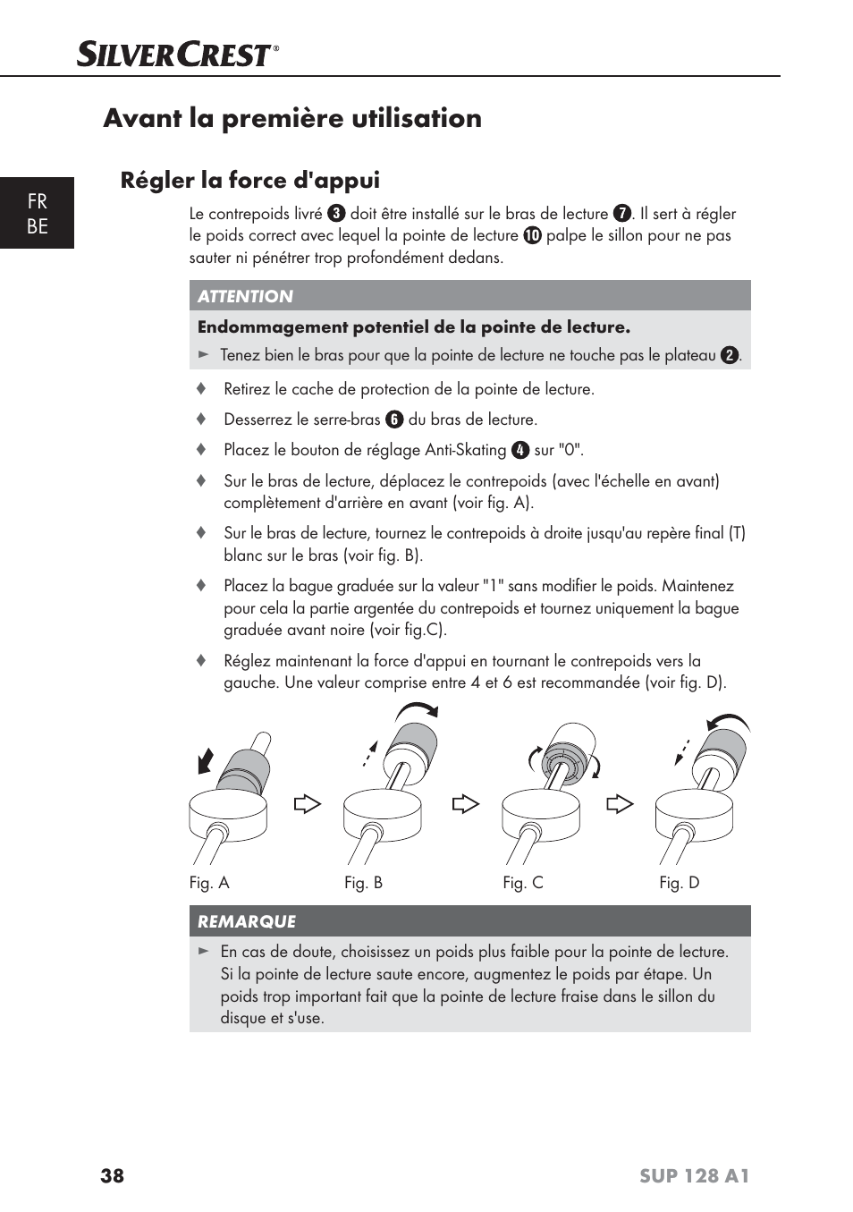 Avant la première utilisation, Régler la force d'appui, Fr be | Silvercrest SUP 128 A1 User Manual | Page 41 / 107