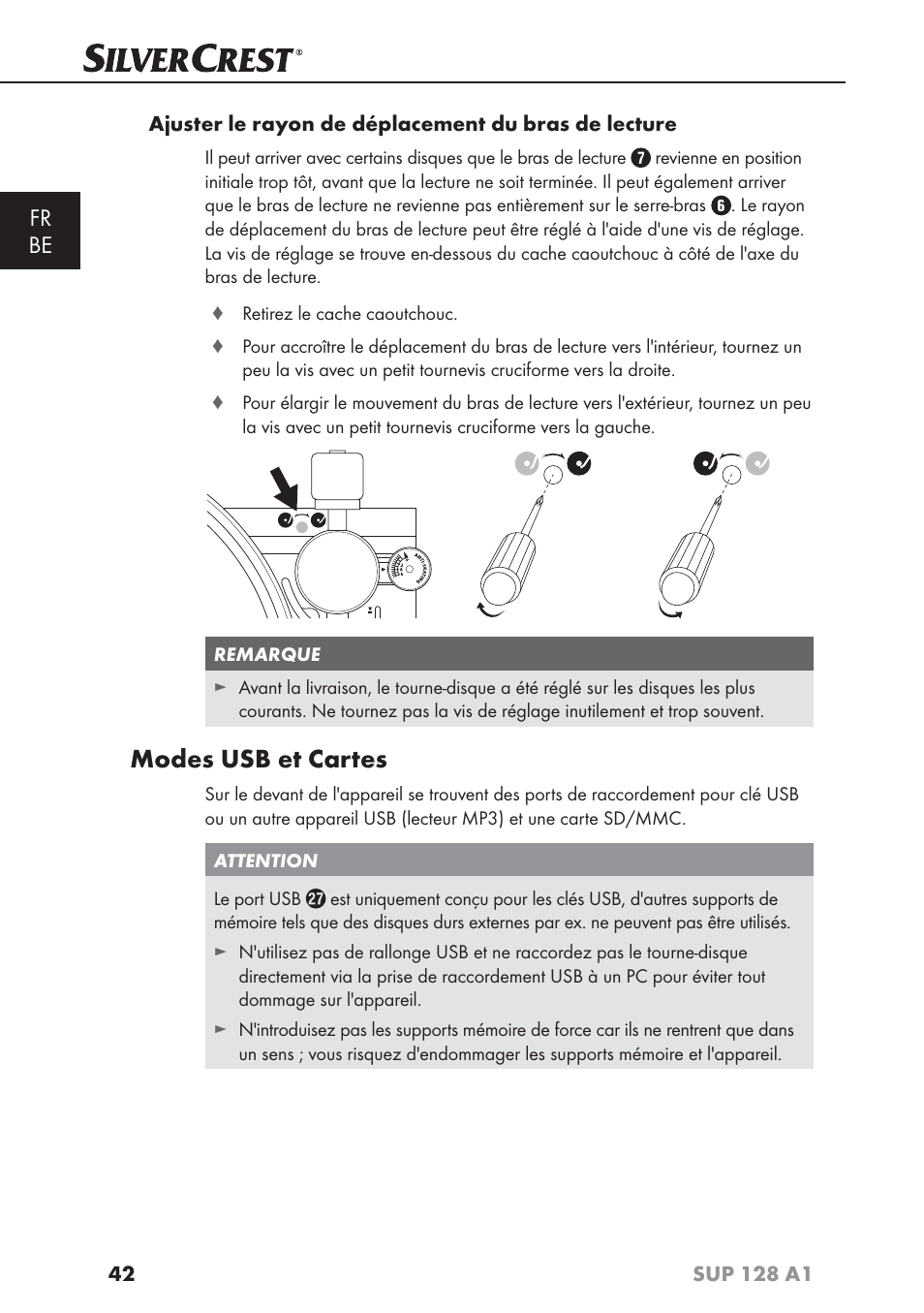 Modes usb et cartes, Fr be | Silvercrest SUP 128 A1 User Manual | Page 45 / 107