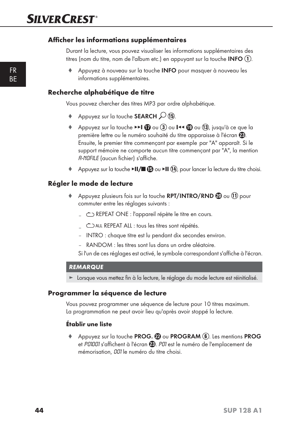 Fr be | Silvercrest SUP 128 A1 User Manual | Page 47 / 107