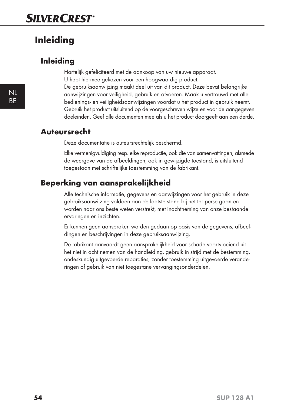 Inleiding, Auteursrecht, Beperking van aansprakelijkheid | Silvercrest SUP 128 A1 User Manual | Page 57 / 107