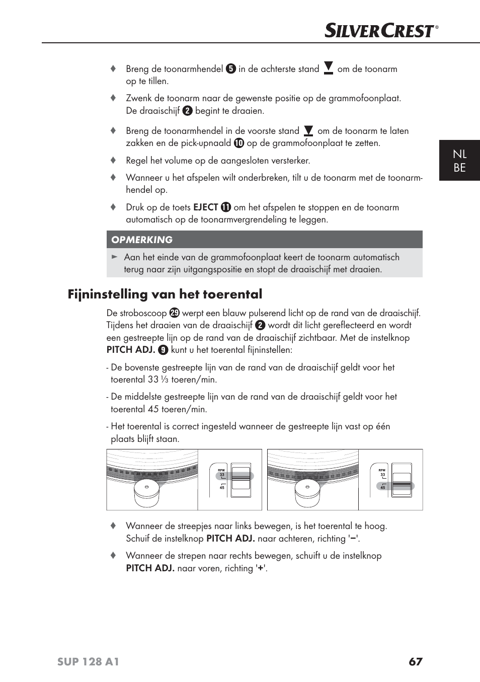 Fijninstelling van het toerental, Nl be | Silvercrest SUP 128 A1 User Manual | Page 70 / 107