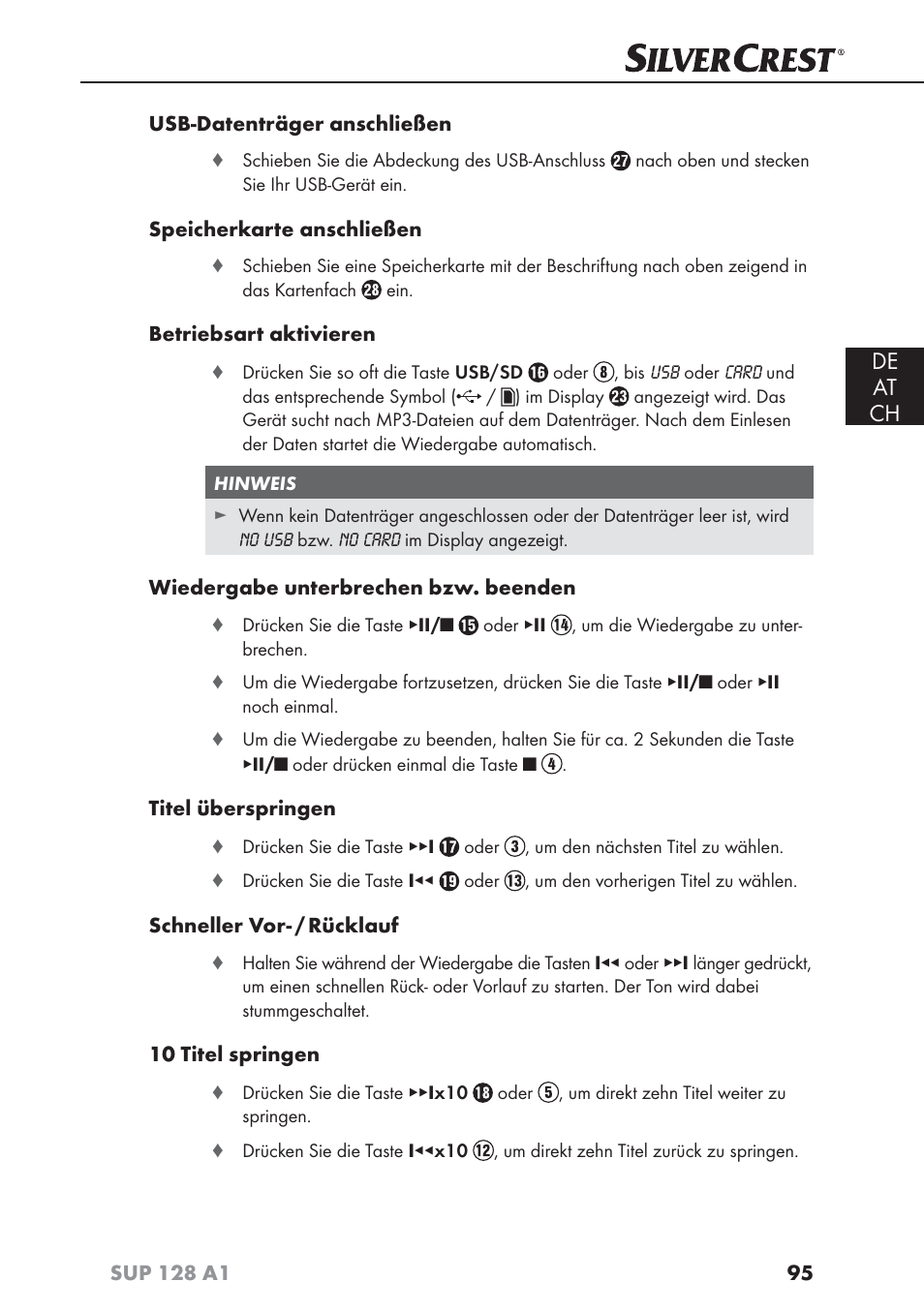 De at ch | Silvercrest SUP 128 A1 User Manual | Page 98 / 107