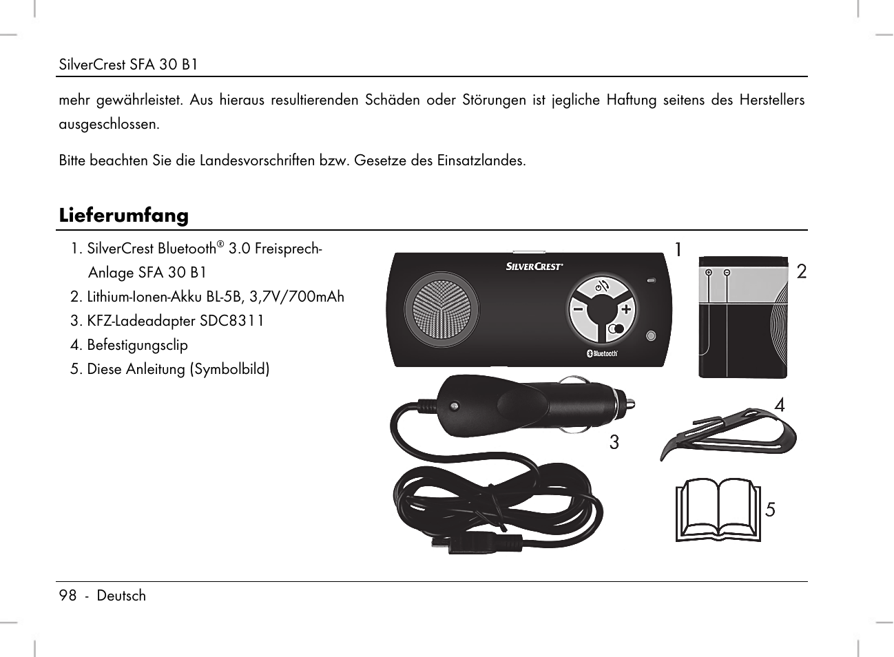 Lieferumfang | Silvercrest SFA 30 B1 User Manual | Page 100 / 120