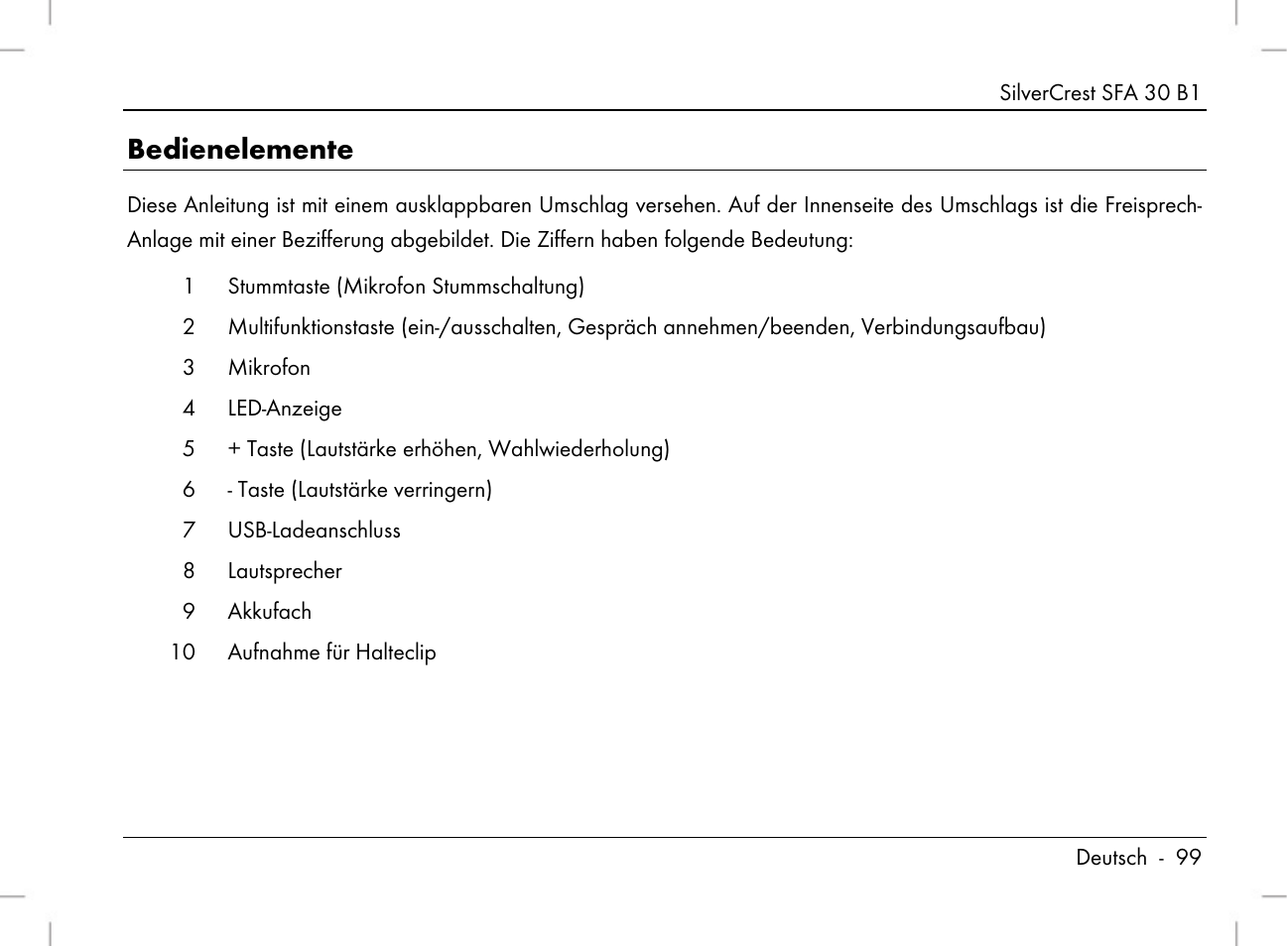 Bedienelemente | Silvercrest SFA 30 B1 User Manual | Page 101 / 120