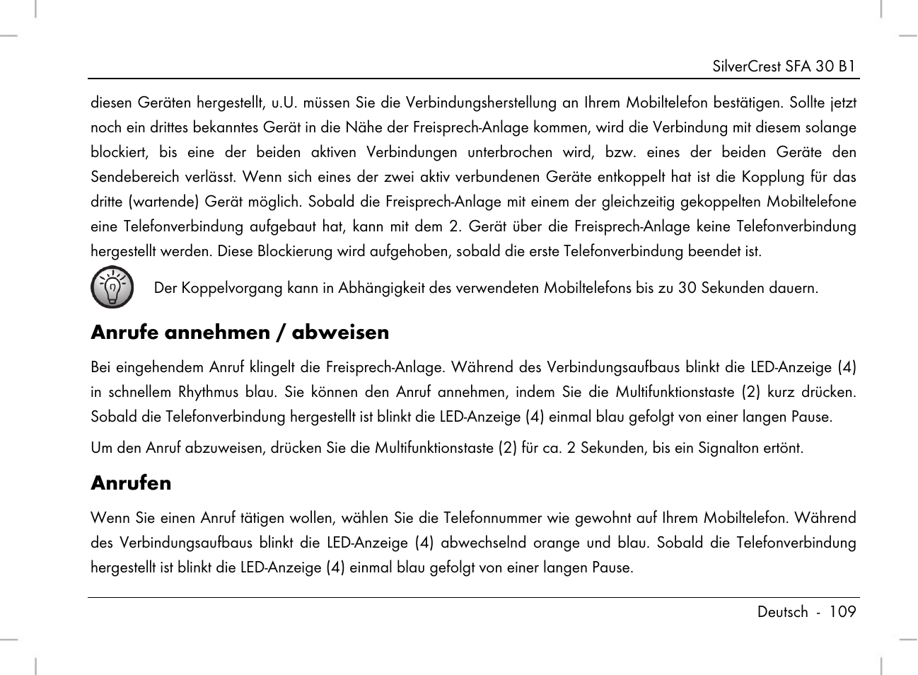 Anrufe annehmen / abweisen, Anrufen | Silvercrest SFA 30 B1 User Manual | Page 111 / 120