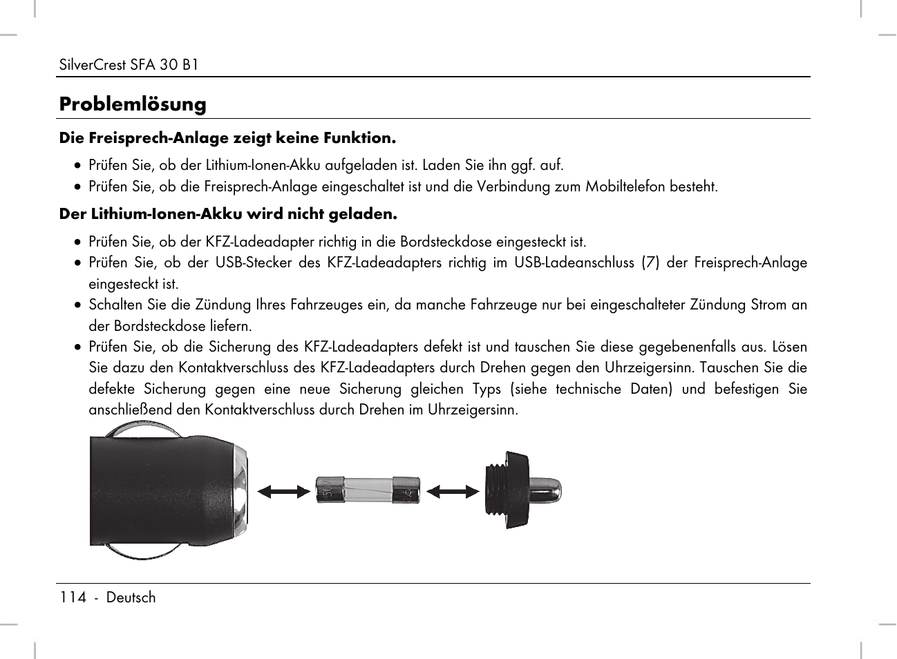 Problemlösung | Silvercrest SFA 30 B1 User Manual | Page 116 / 120
