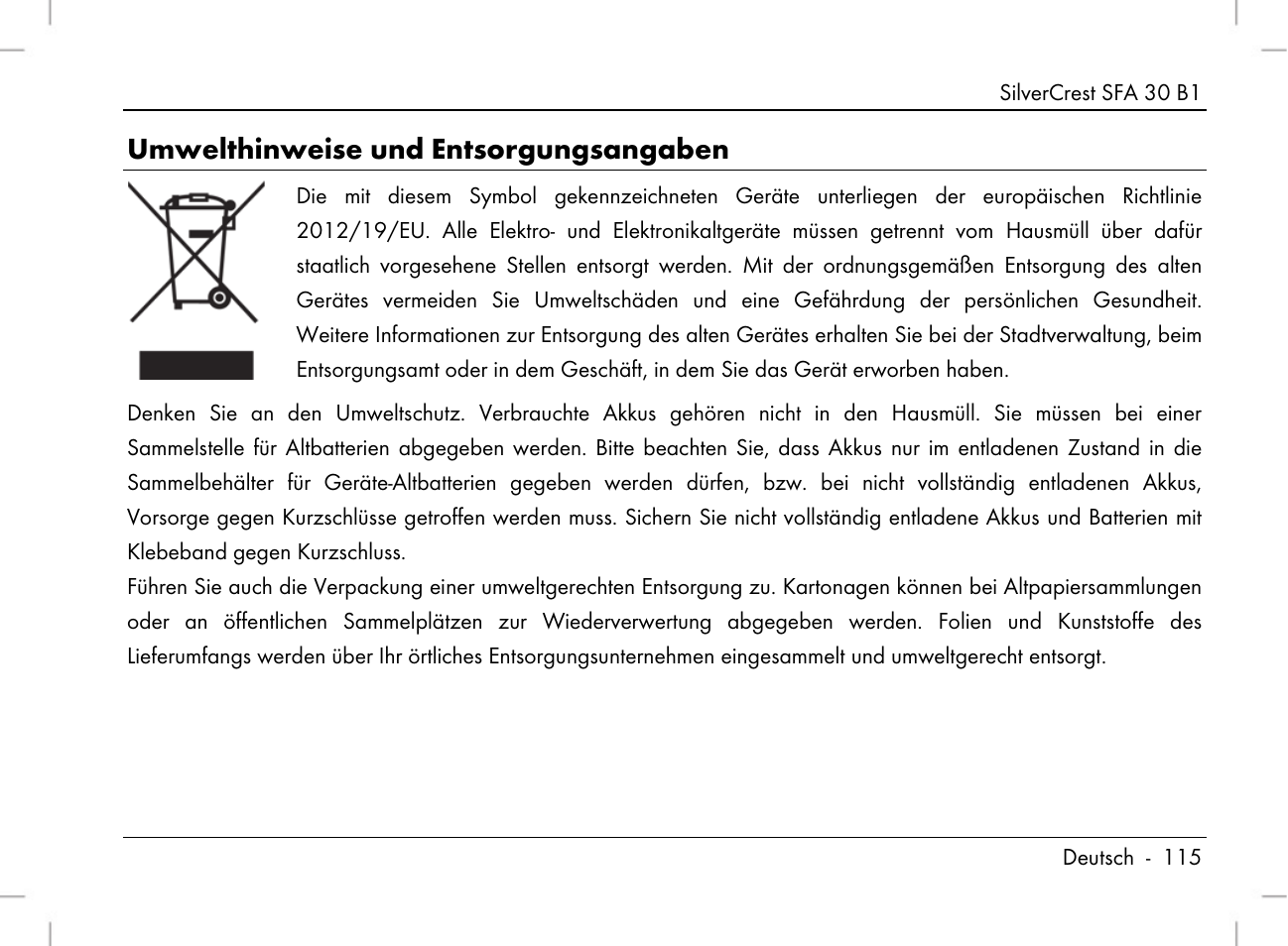 Umwelthinweise und entsorgungsangaben | Silvercrest SFA 30 B1 User Manual | Page 117 / 120