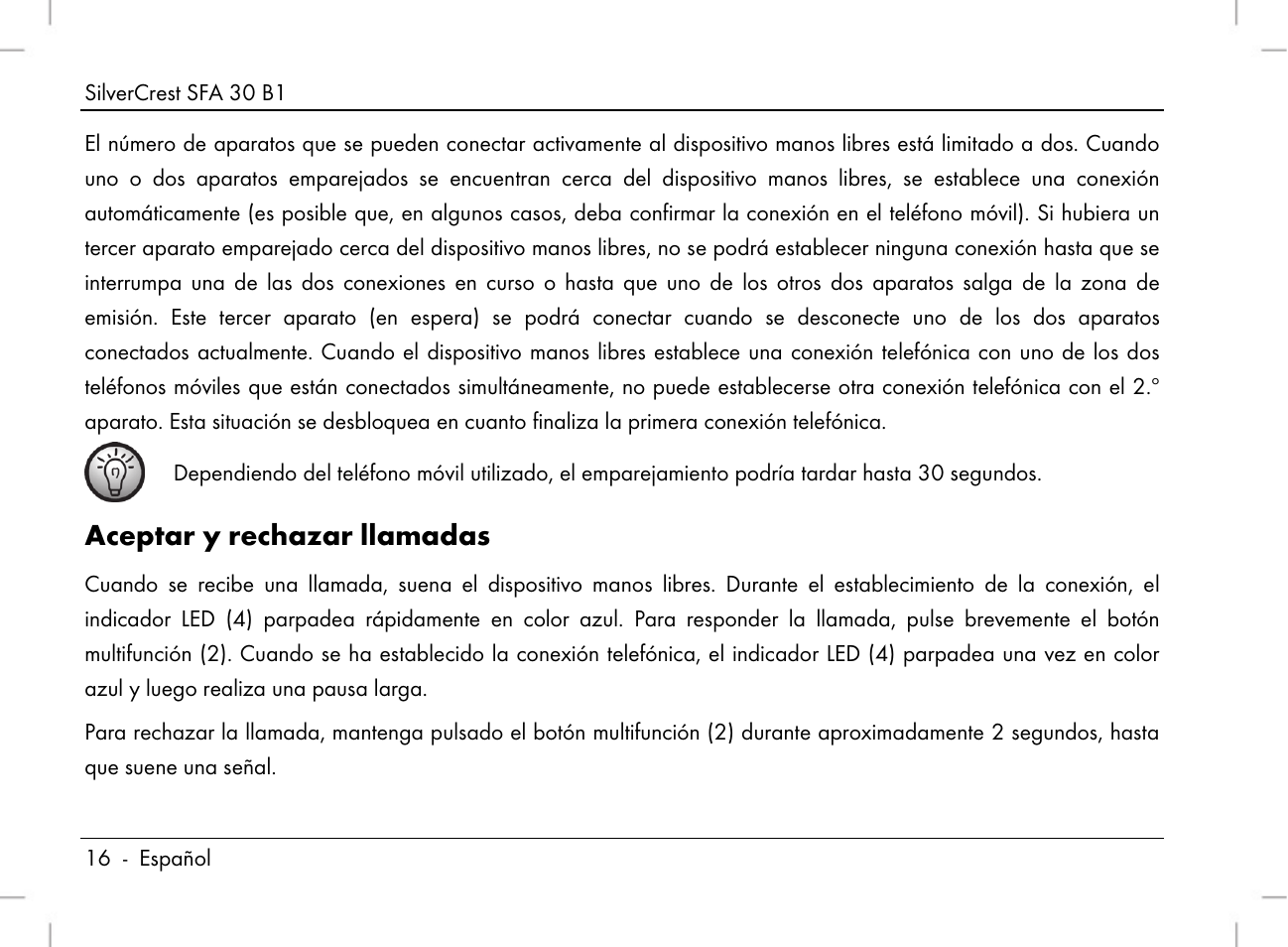 Aceptar y rechazar llamadas | Silvercrest SFA 30 B1 User Manual | Page 18 / 120