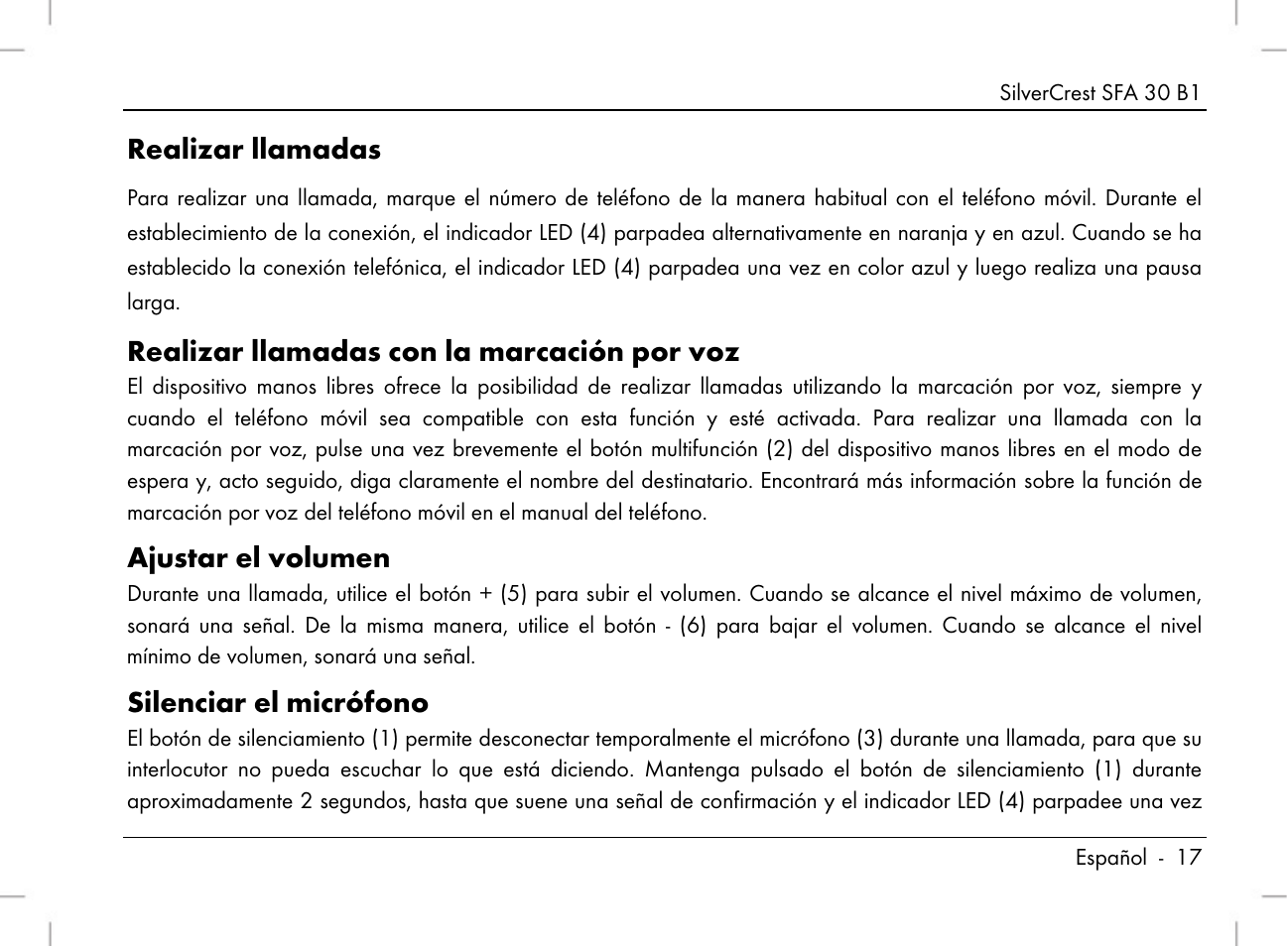 Realizar llamadas, Realizar llamadas con la marcación por voz, Ajustar el volumen | Silenciar el micrófono | Silvercrest SFA 30 B1 User Manual | Page 19 / 120