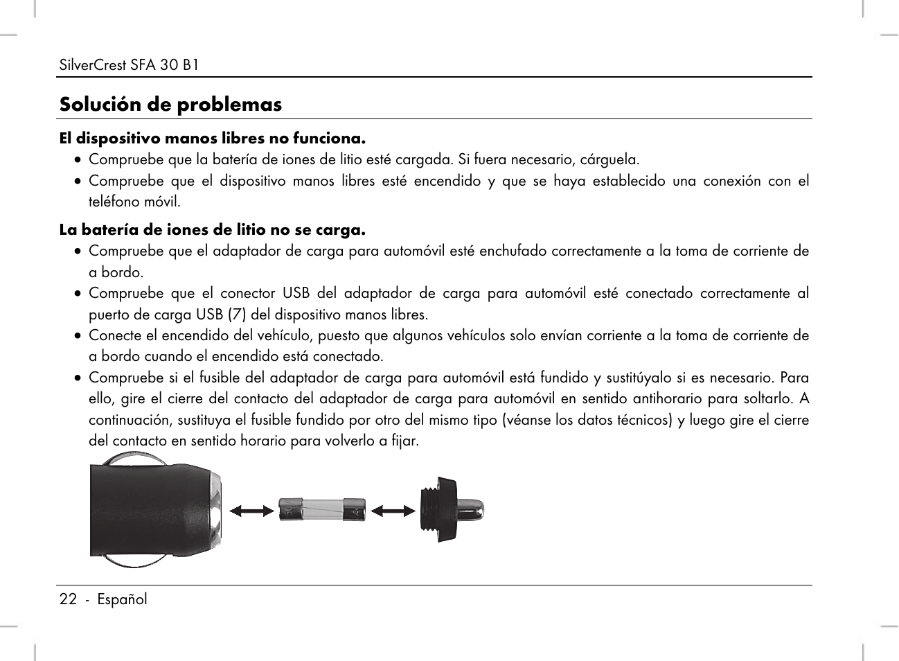 Solución de problemas | Silvercrest SFA 30 B1 User Manual | Page 24 / 120