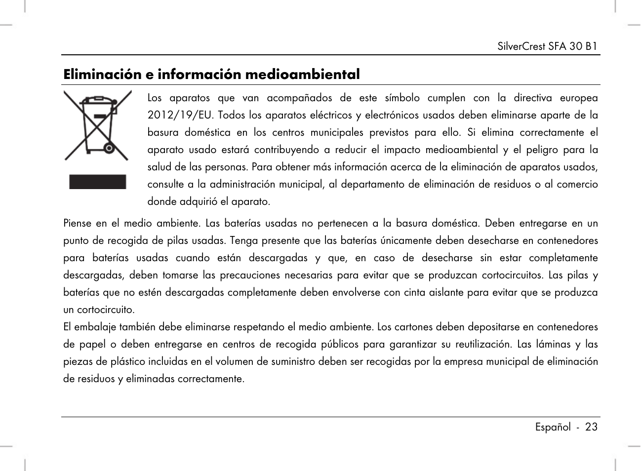 Eliminación e información medioambiental | Silvercrest SFA 30 B1 User Manual | Page 25 / 120