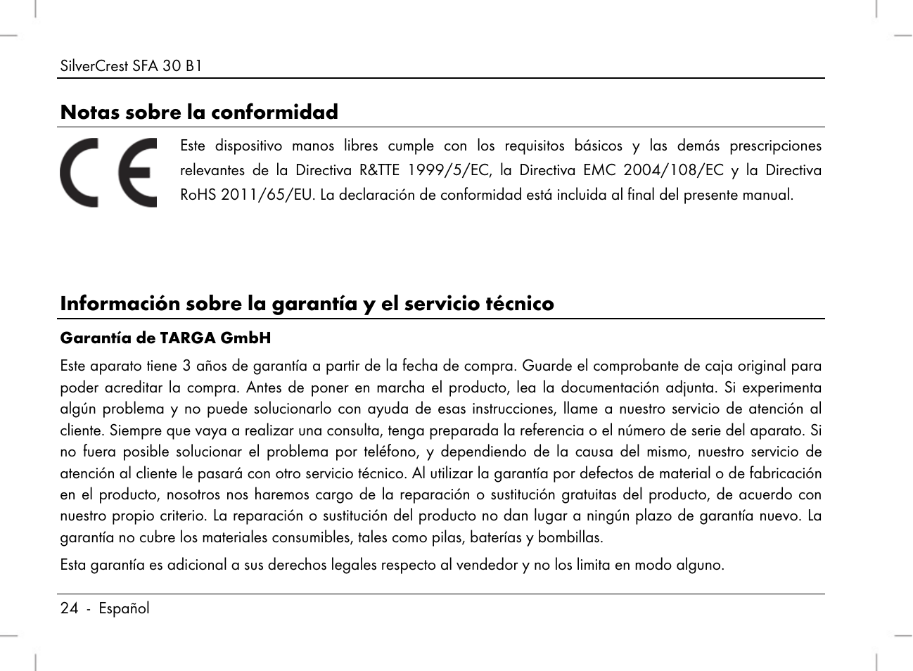 Notas sobre la conformidad | Silvercrest SFA 30 B1 User Manual | Page 26 / 120