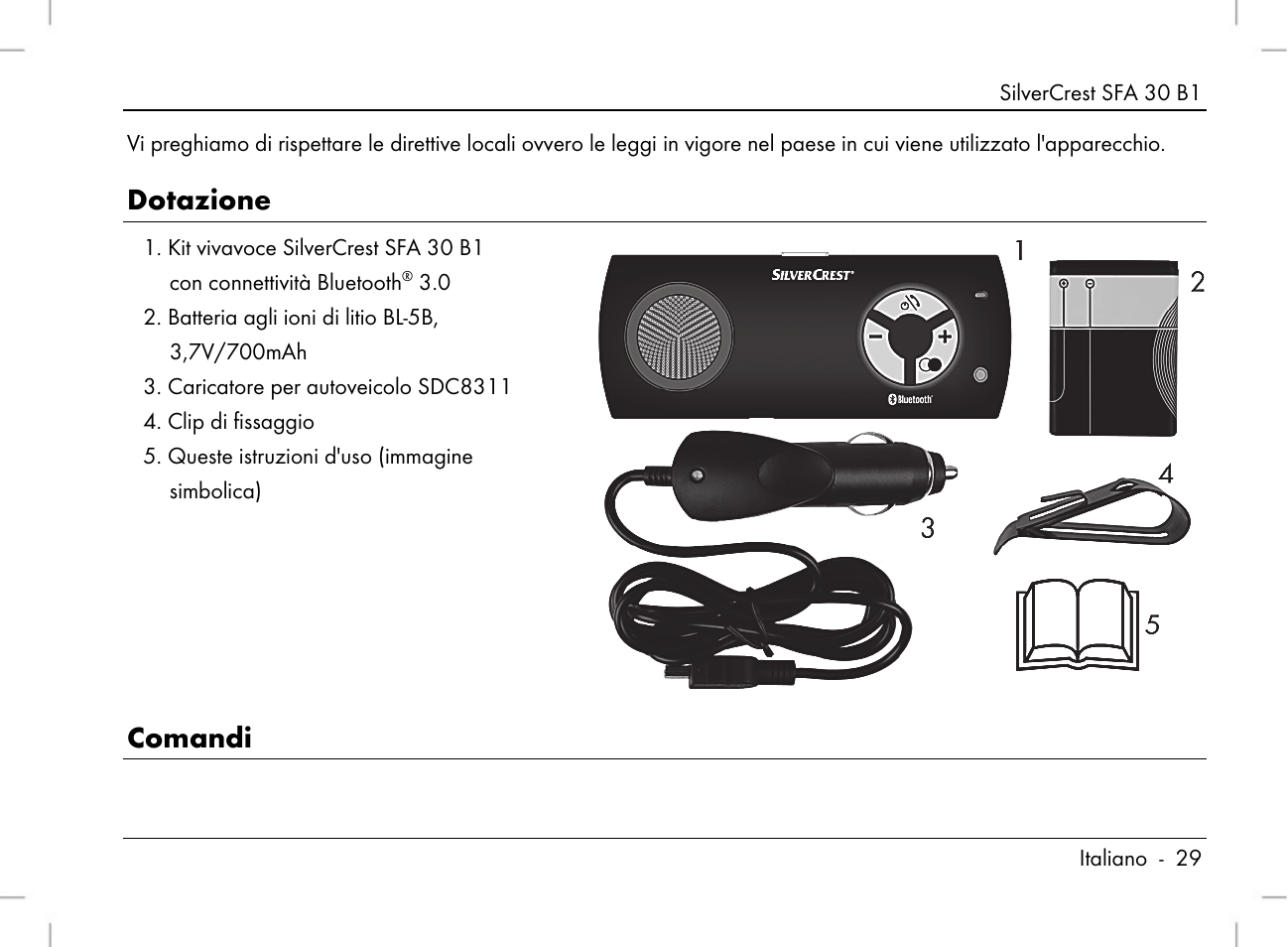Dotazione, Comandi | Silvercrest SFA 30 B1 User Manual | Page 31 / 120