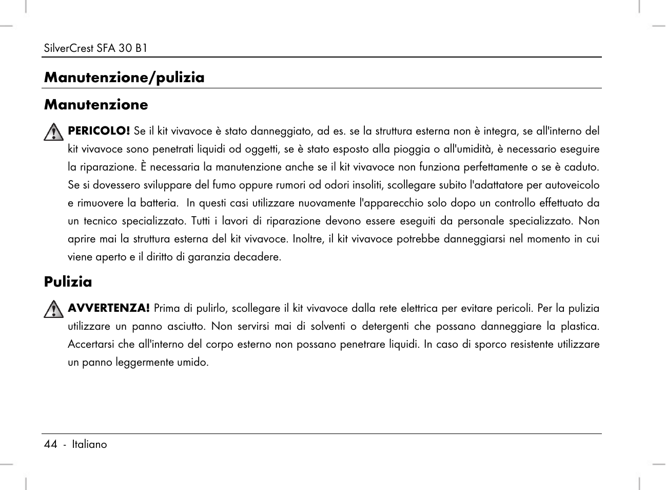 Manutenzione/pulizia manutenzione, Pulizia | Silvercrest SFA 30 B1 User Manual | Page 46 / 120