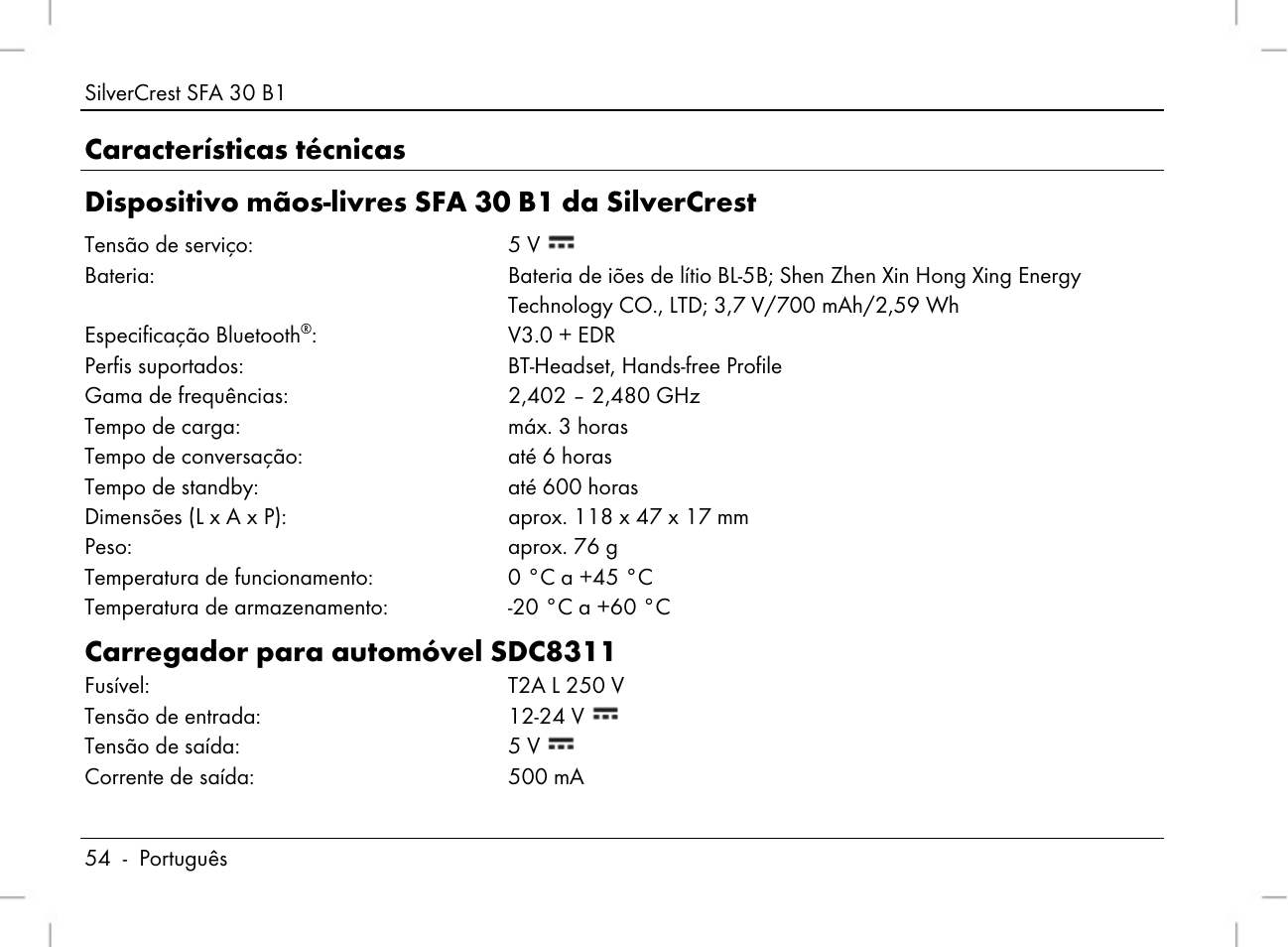 Carregador para automóvel sdc8311 | Silvercrest SFA 30 B1 User Manual | Page 56 / 120