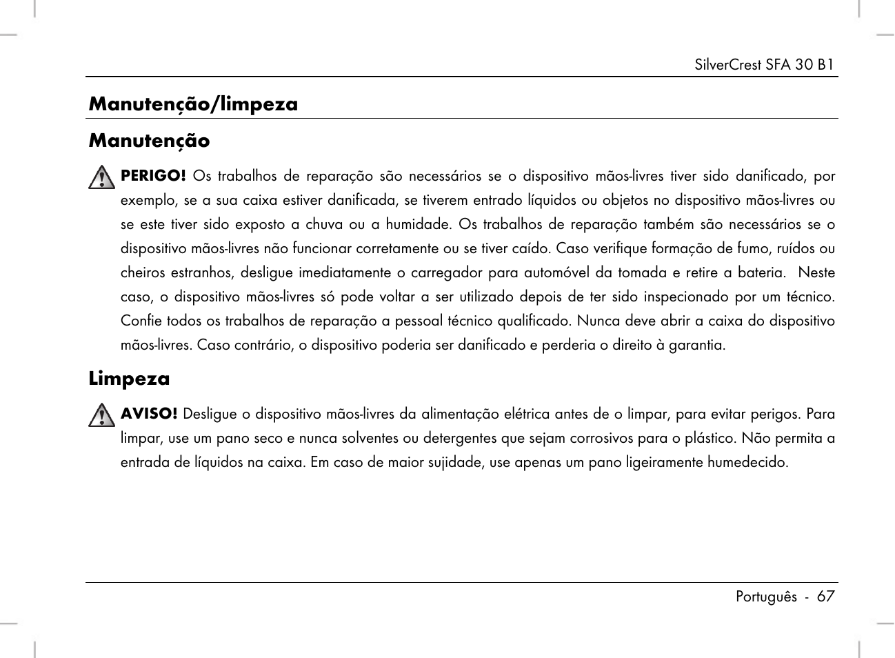Manutenção/limpeza manutenção, Limpeza | Silvercrest SFA 30 B1 User Manual | Page 69 / 120