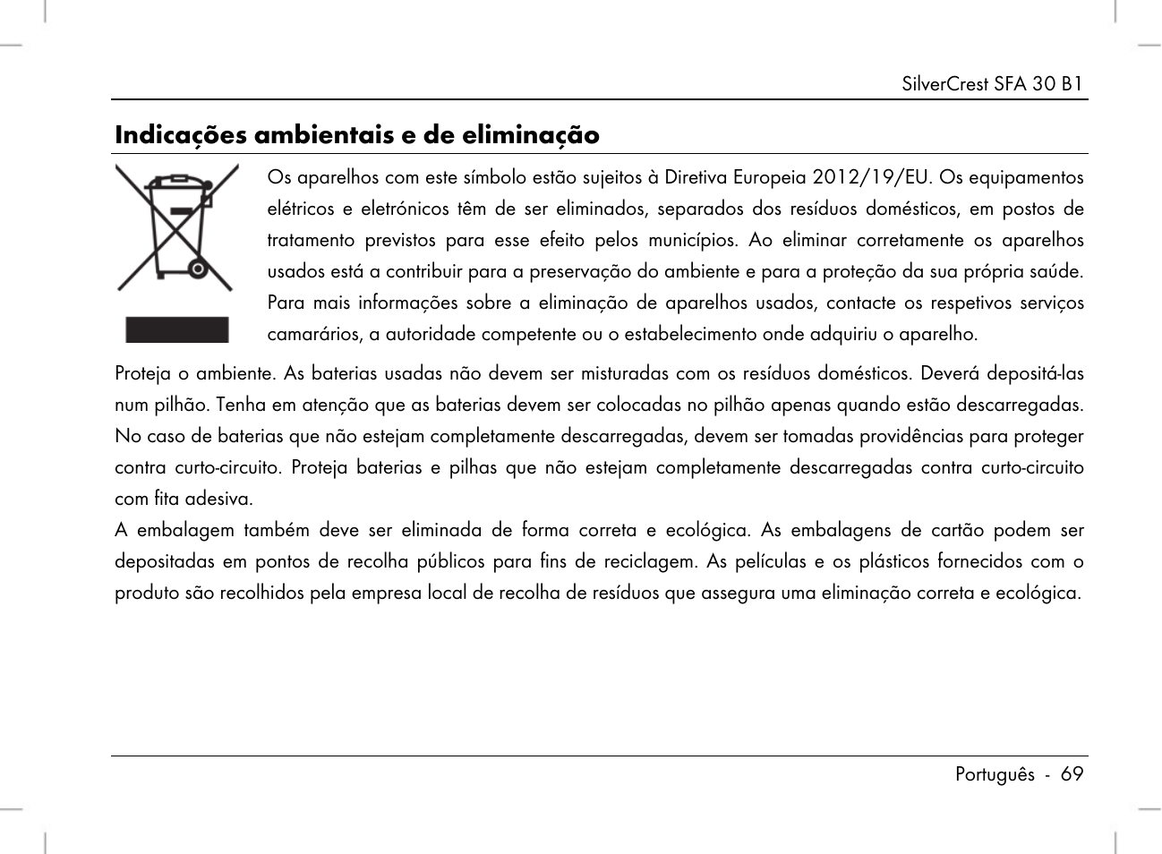 Indicações ambientais e de eliminação | Silvercrest SFA 30 B1 User Manual | Page 71 / 120