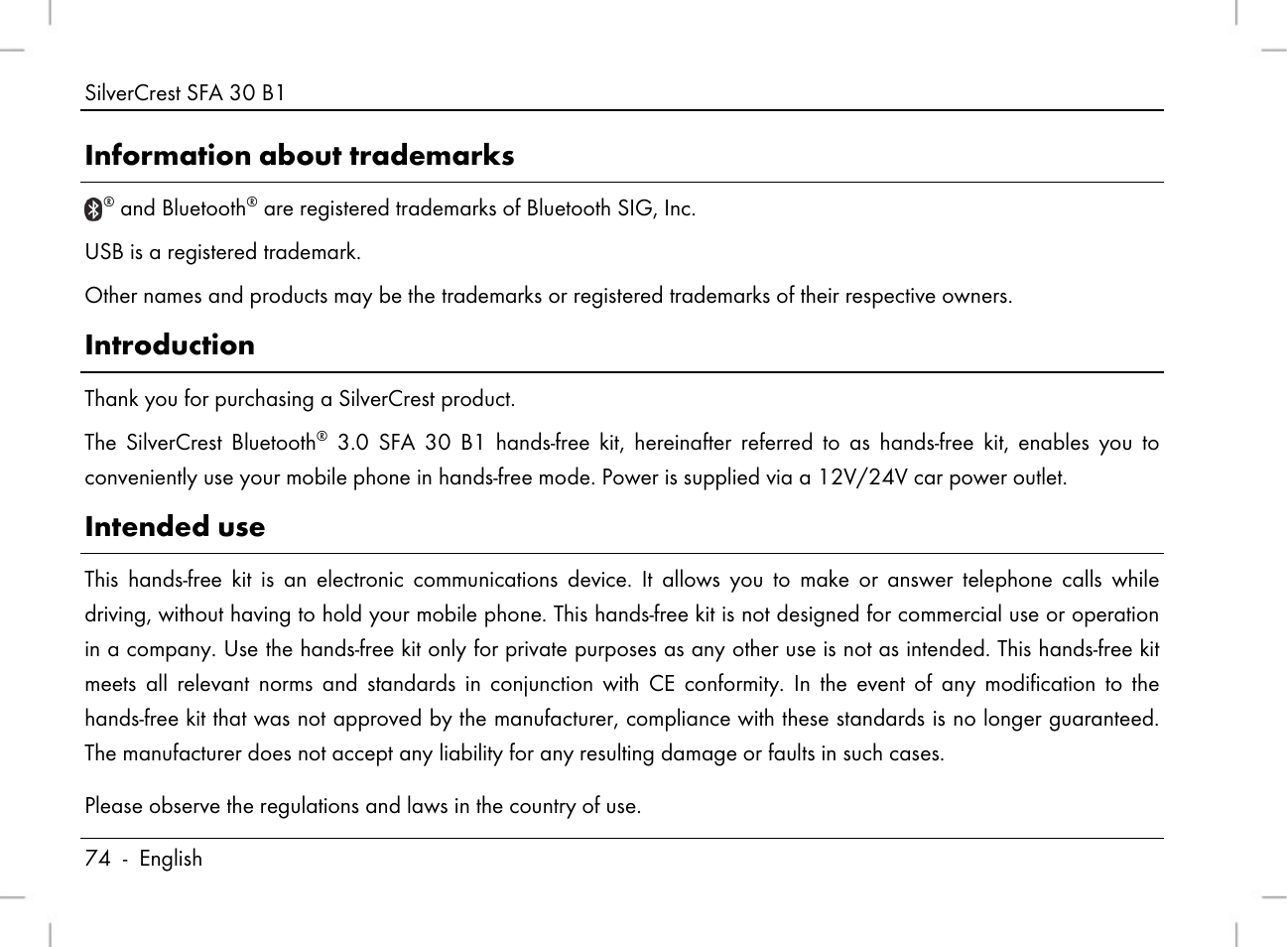 Information about trademarks, Introduction, Intended use | Silvercrest SFA 30 B1 User Manual | Page 76 / 120