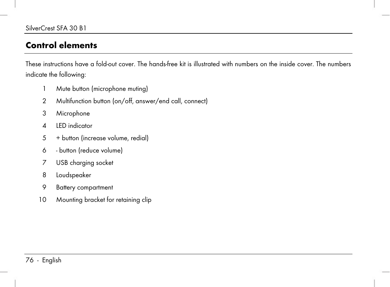 Control elements | Silvercrest SFA 30 B1 User Manual | Page 78 / 120