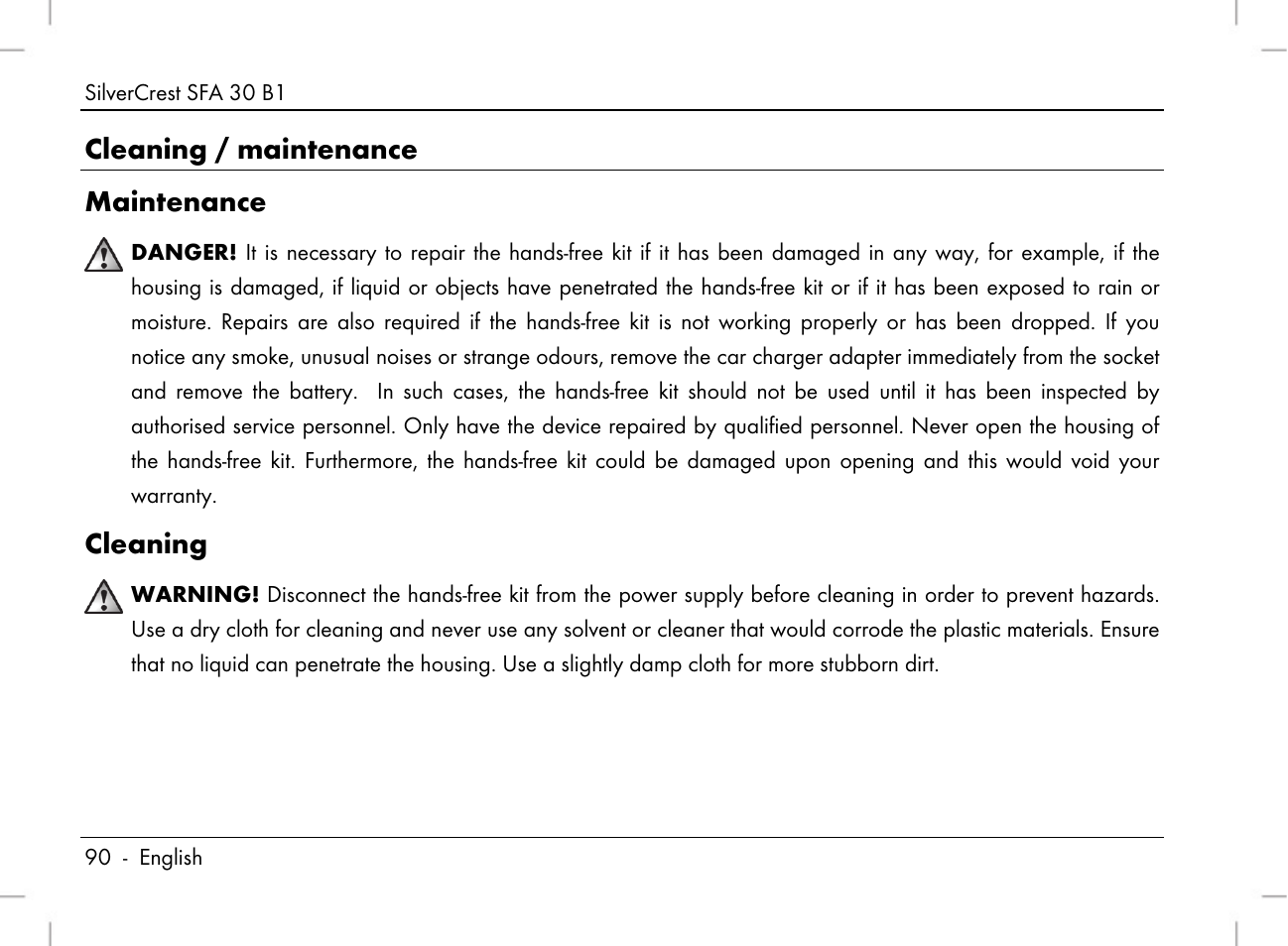 Cleaning / maintenance maintenance, Cleaning | Silvercrest SFA 30 B1 User Manual | Page 92 / 120