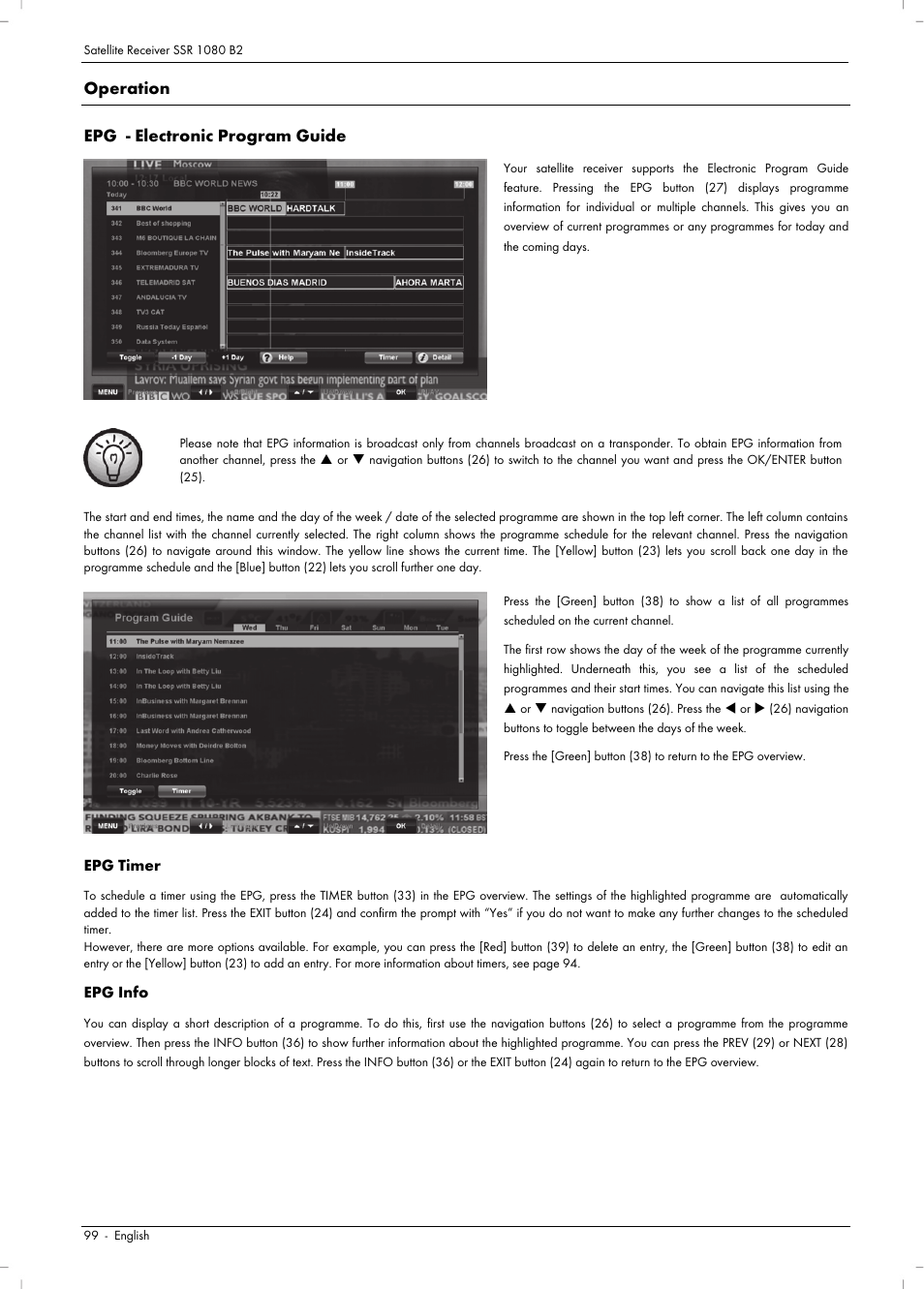 Operation epg - electronic program guide | Silvercrest SSR 1080 B2 User Manual | Page 101 / 106