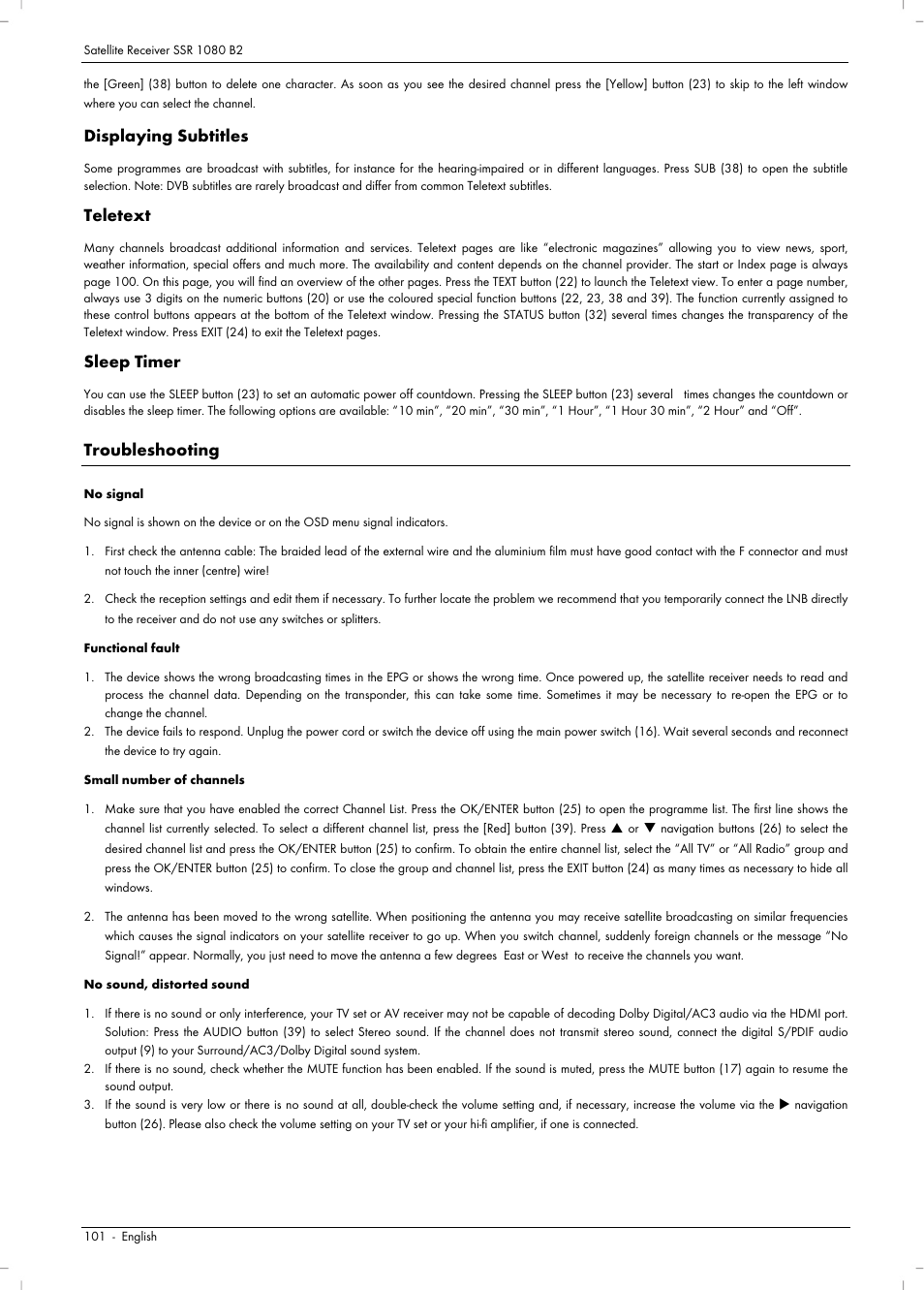 Displaying subtitles, Teletext, Sleep timer | Troubleshooting | Silvercrest SSR 1080 B2 User Manual | Page 103 / 106