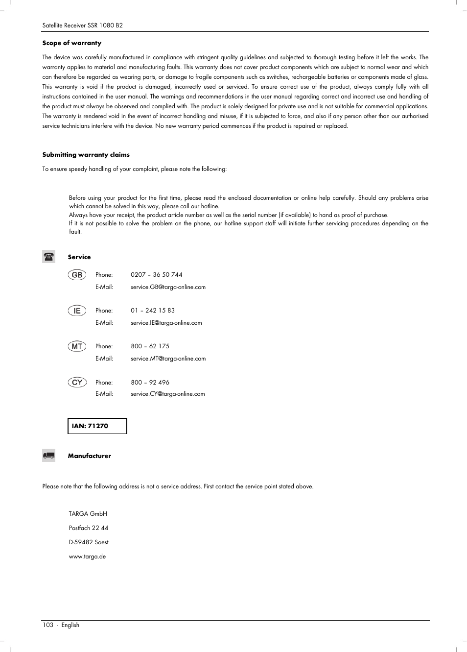 Silvercrest SSR 1080 B2 User Manual | Page 105 / 106