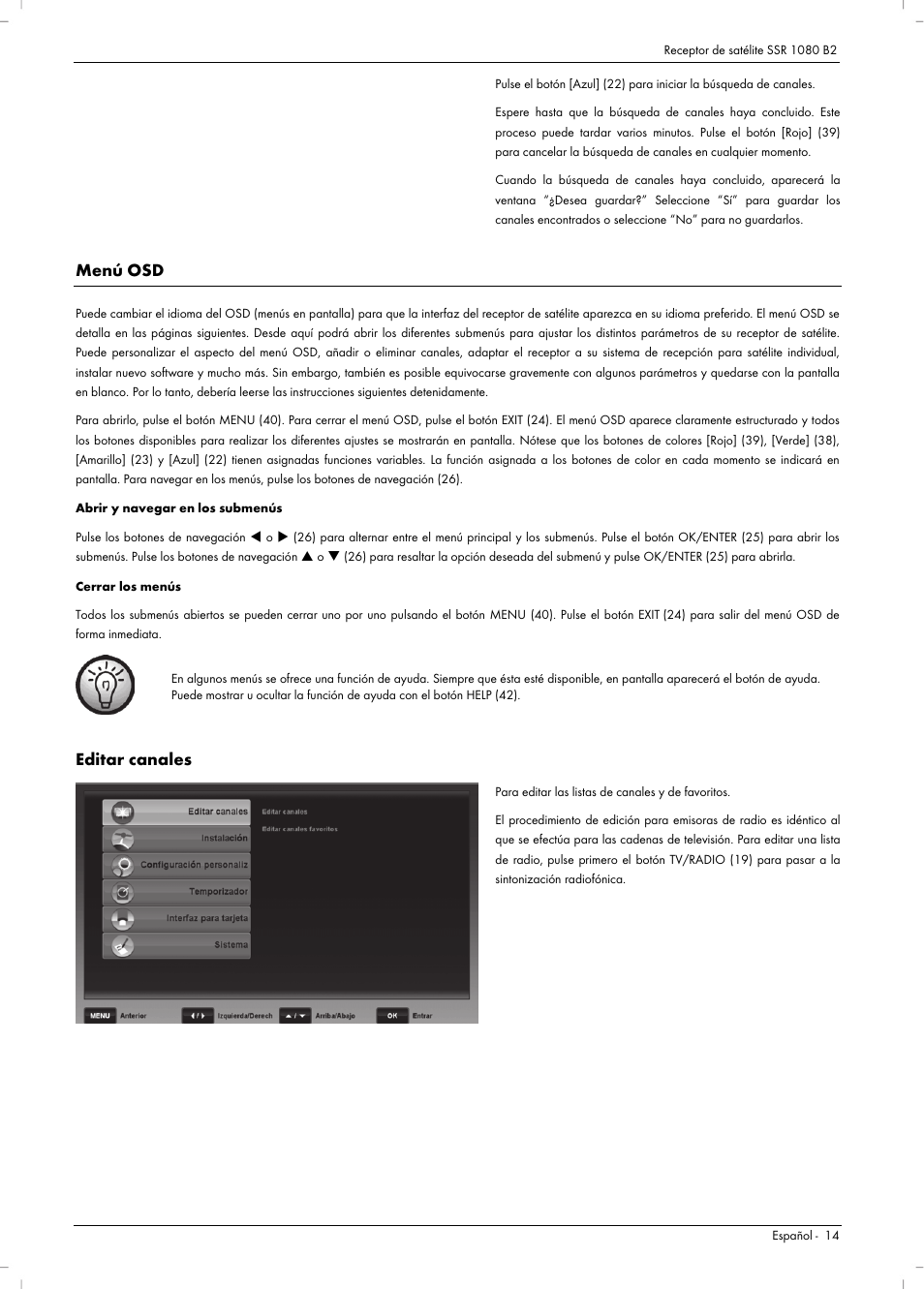 Menú osd, Editar canales | Silvercrest SSR 1080 B2 User Manual | Page 16 / 106