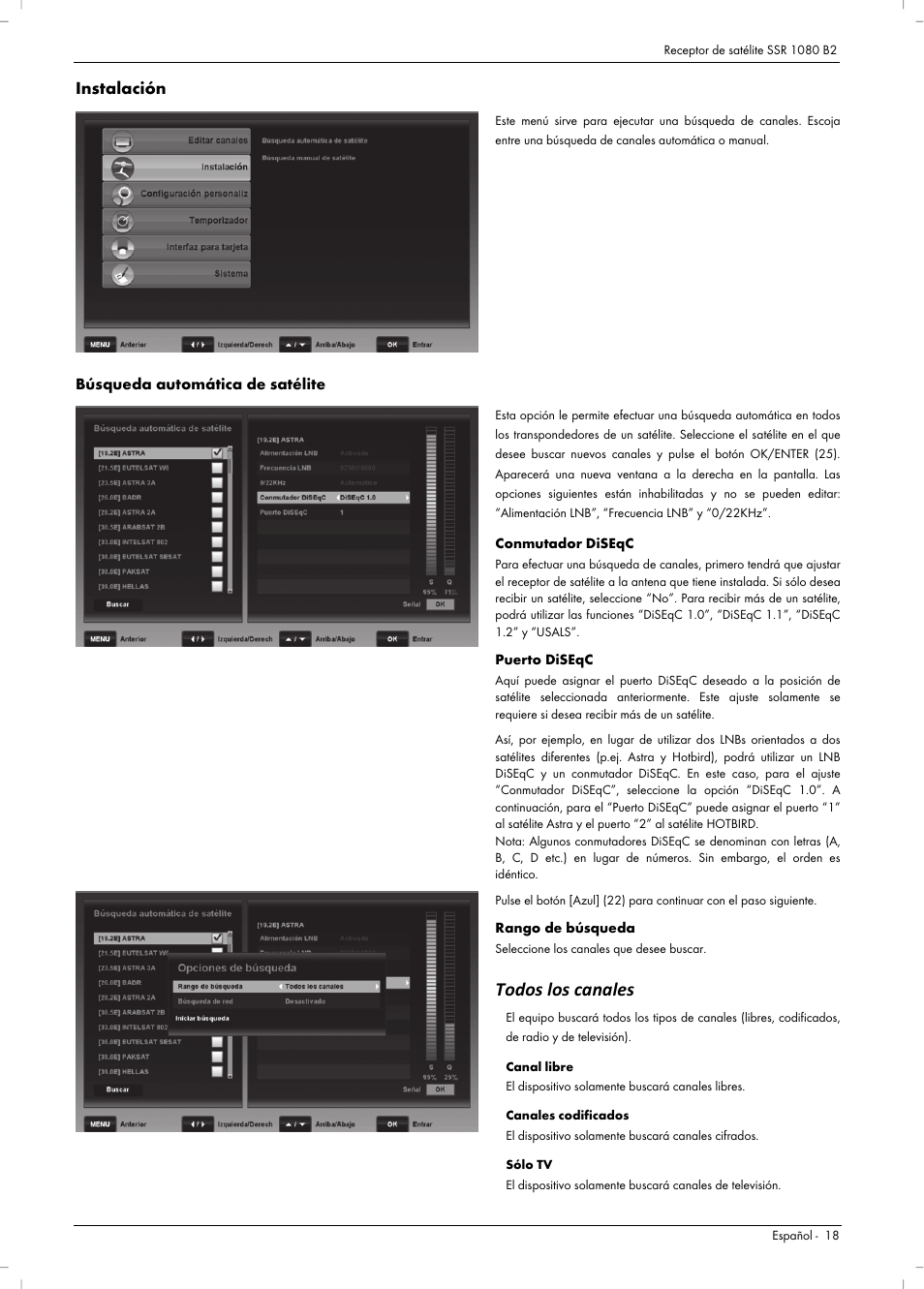 Todos los canales, Instalación | Silvercrest SSR 1080 B2 User Manual | Page 20 / 106