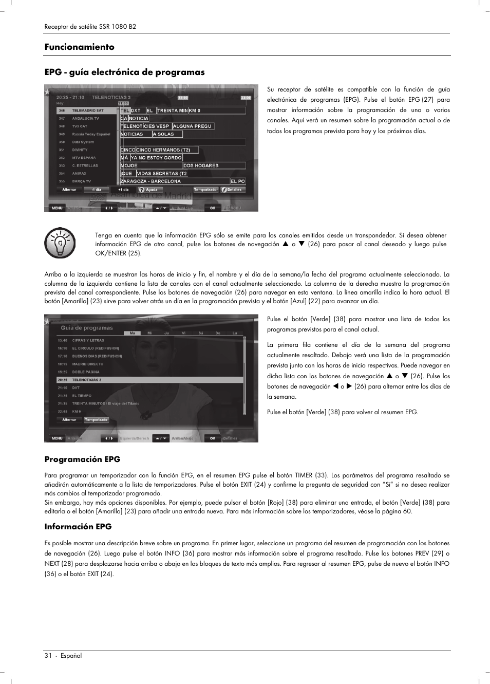 Funcionamiento epg - guía electrónica de programas | Silvercrest SSR 1080 B2 User Manual | Page 33 / 106