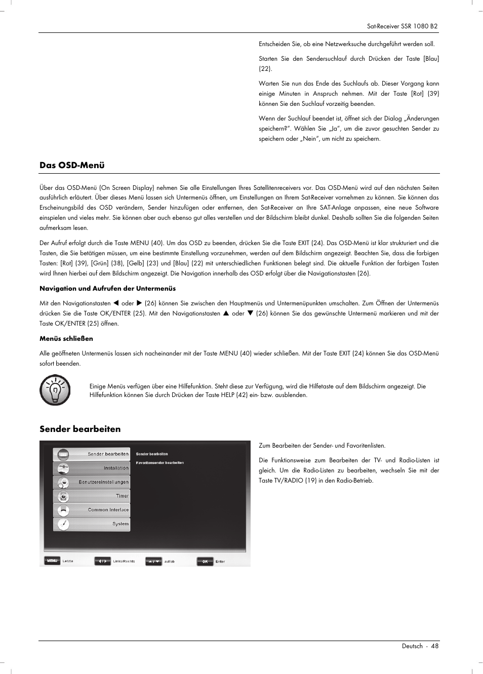 Das osd-menü, Sender bearbeiten | Silvercrest SSR 1080 B2 User Manual | Page 50 / 106