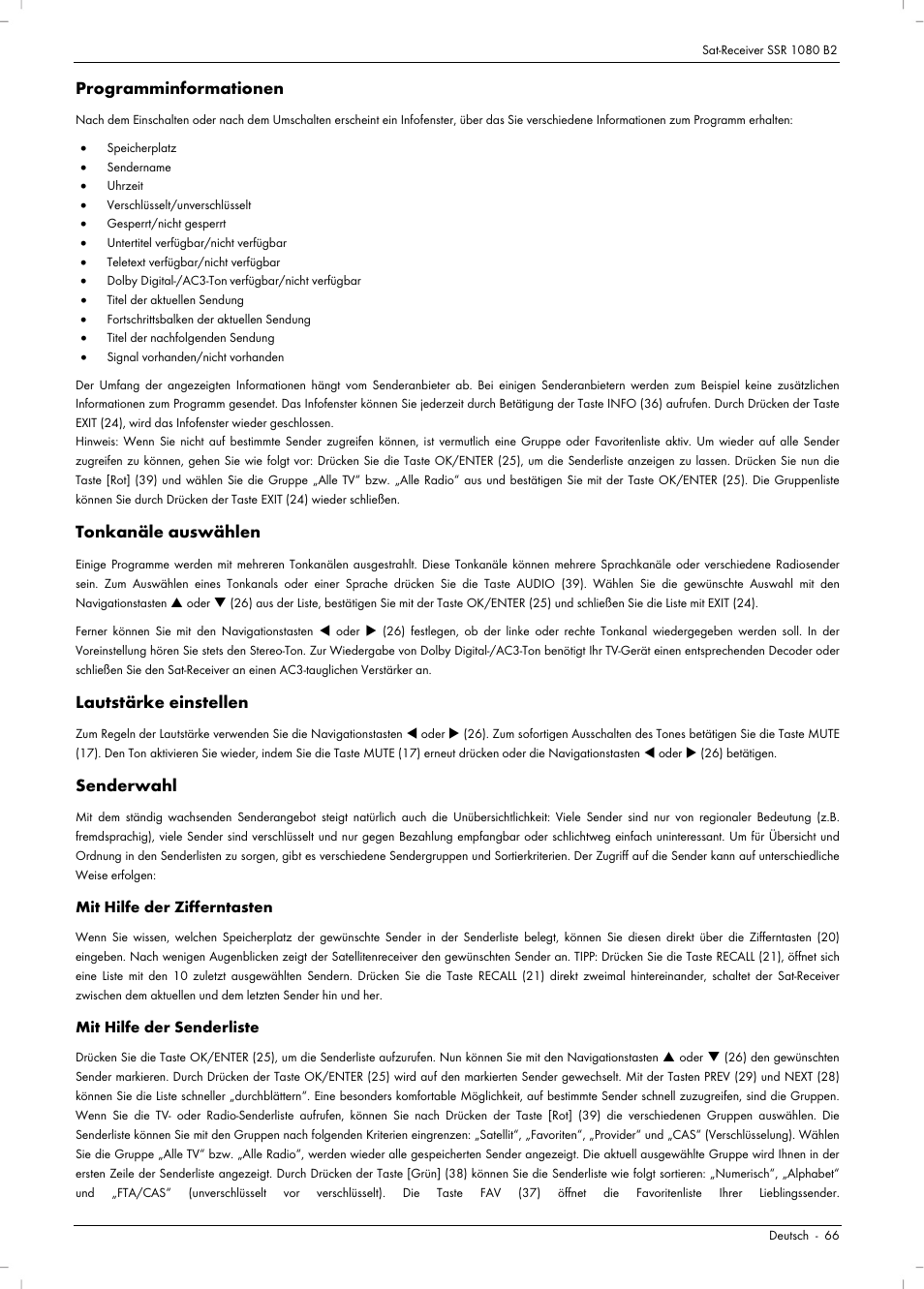 Programminformationen, Tonkanäle auswählen, Lautstärke einstellen | Senderwahl | Silvercrest SSR 1080 B2 User Manual | Page 68 / 106