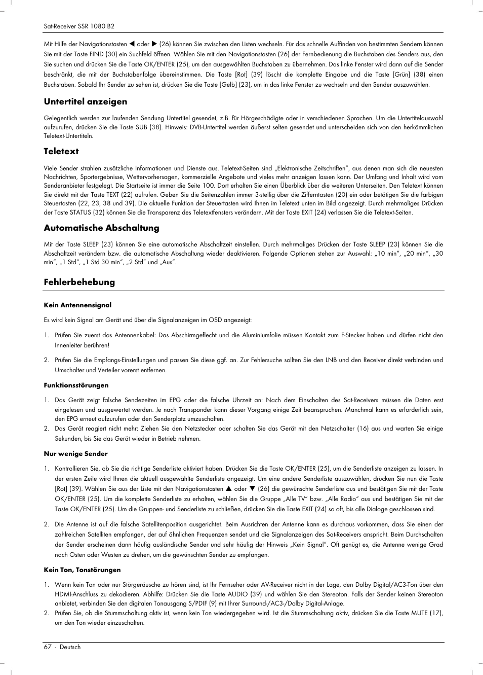 Untertitel anzeigen, Teletext, Automatische abschaltung | Fehlerbehebung | Silvercrest SSR 1080 B2 User Manual | Page 69 / 106