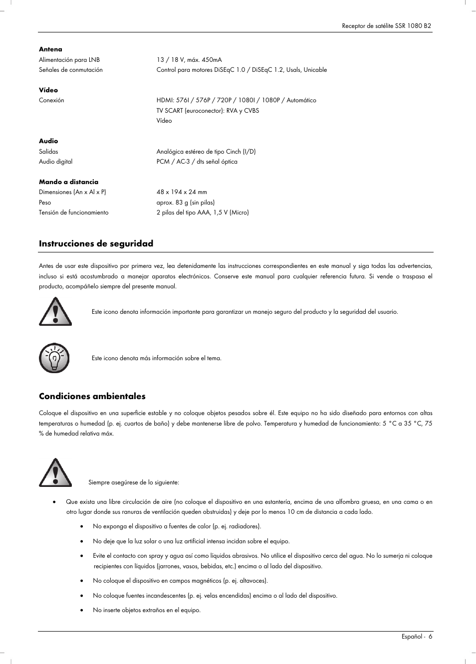 Instrucciones de seguridad, Condiciones ambientales | Silvercrest SSR 1080 B2 User Manual | Page 8 / 106