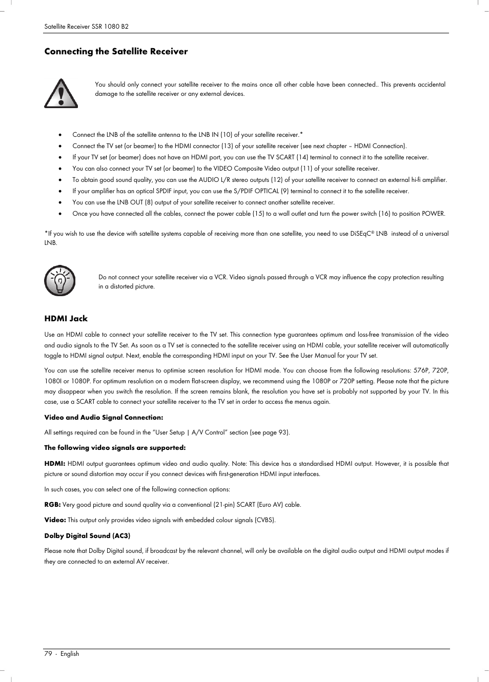 Connecting the satellite receiver | Silvercrest SSR 1080 B2 User Manual | Page 81 / 106