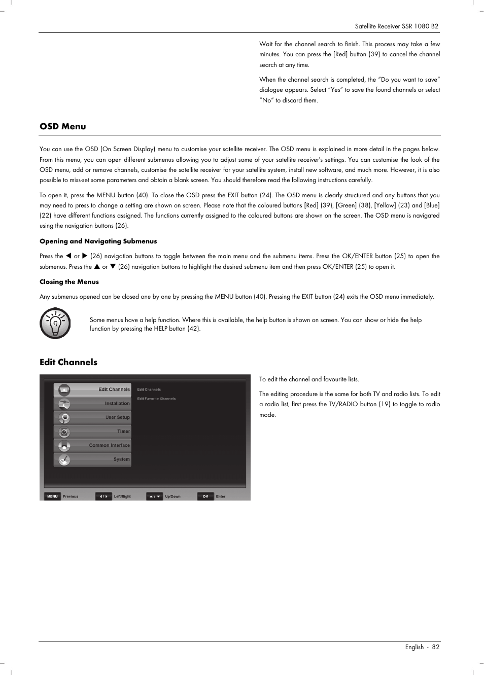 Osd menu, Edit channels | Silvercrest SSR 1080 B2 User Manual | Page 84 / 106