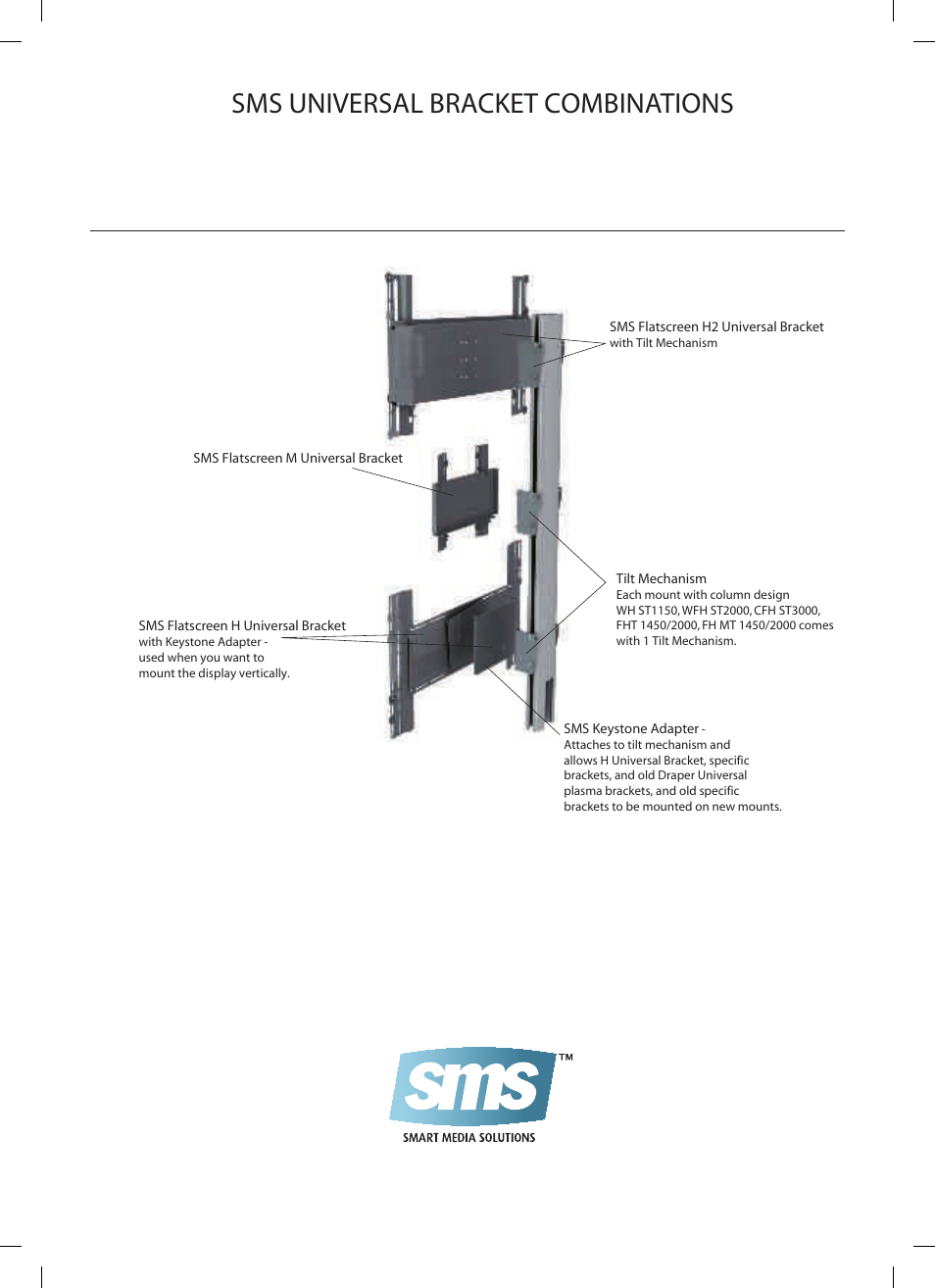 Sms universal bracket combinations | Draper SMS Flatscreen WH ST1150 User Manual | Page 2 / 2