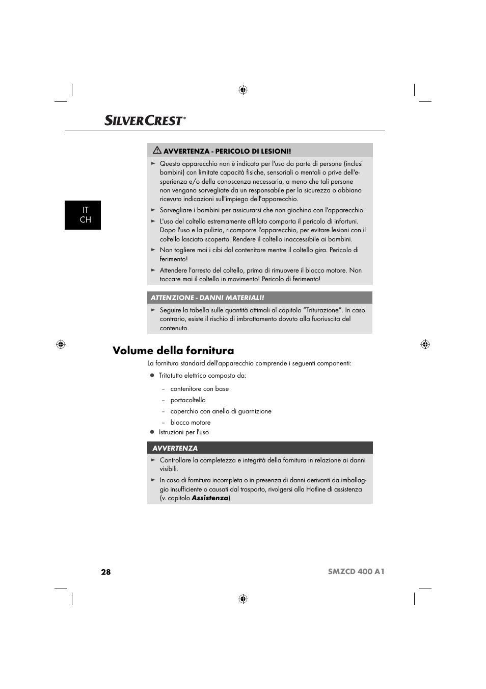 Volume della fornitura, It ch | Silvercrest SMZCD 400 A1 User Manual | Page 31 / 51