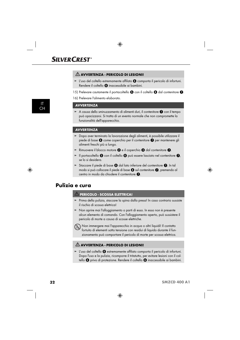 Pulizia e cura, It ch | Silvercrest SMZCD 400 A1 User Manual | Page 35 / 51