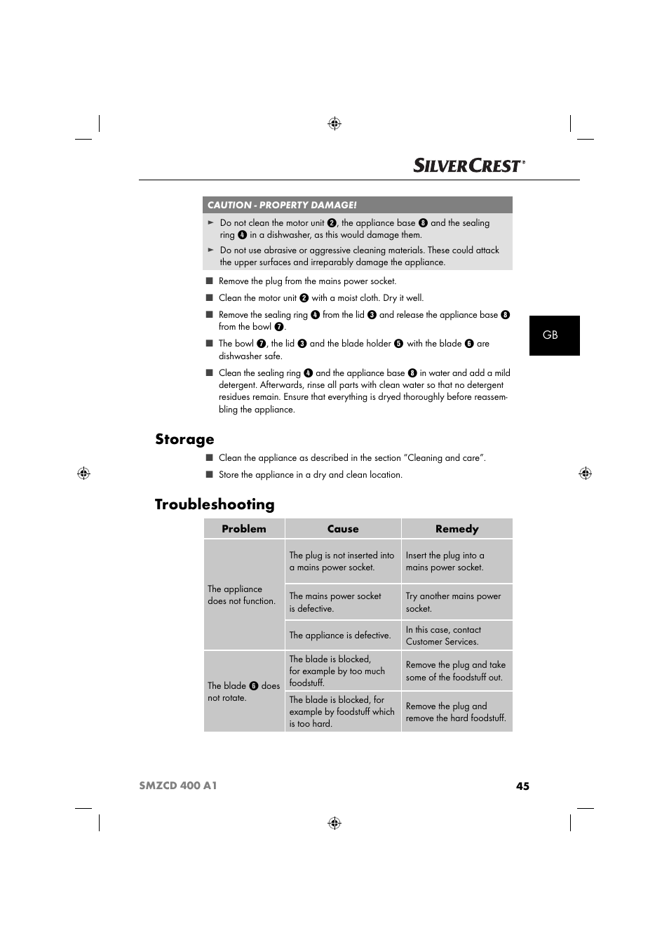 Storage, Troubleshooting | Silvercrest SMZCD 400 A1 User Manual | Page 48 / 51