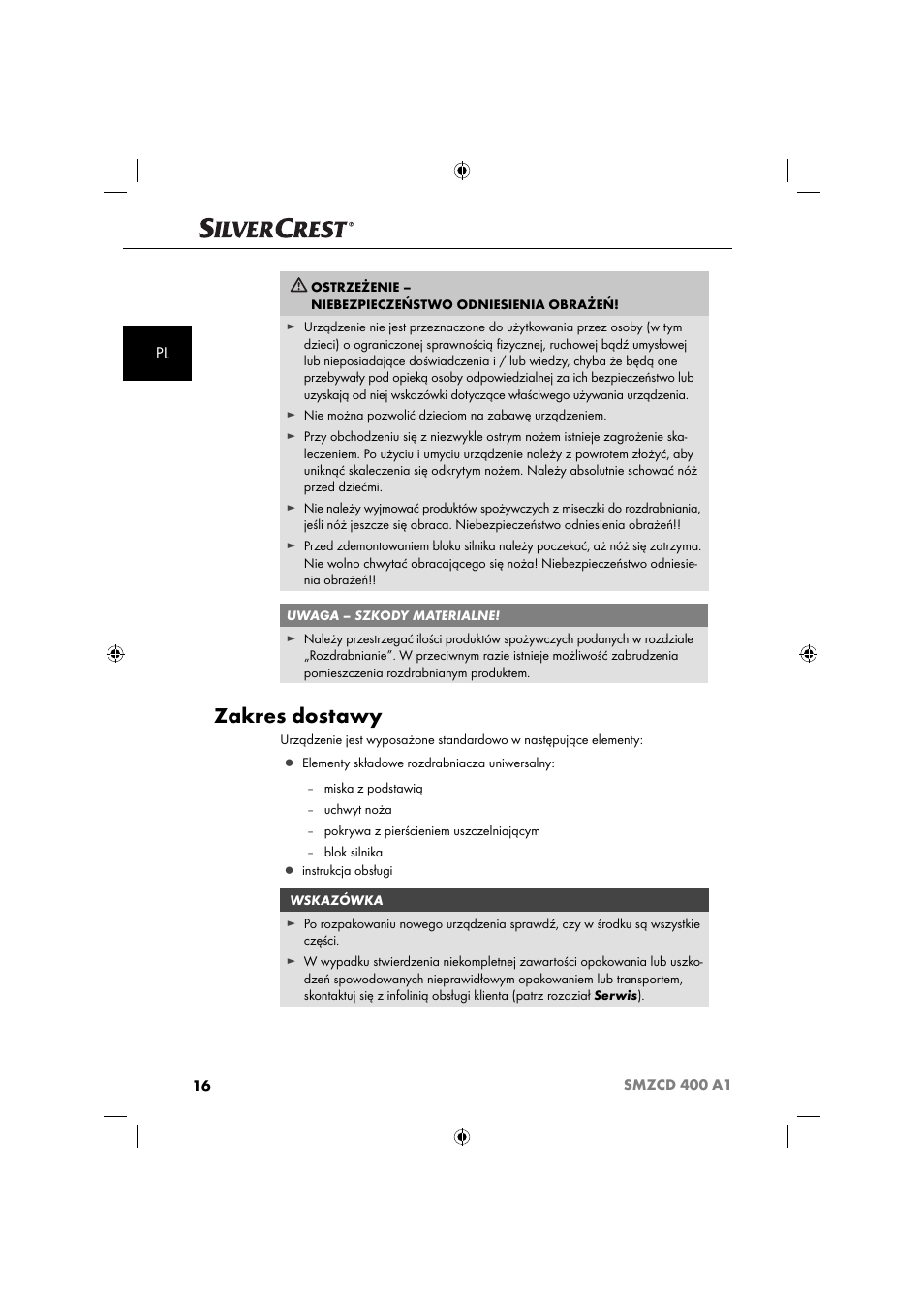 Zakres dostawy | Silvercrest SMZCD 400 A1 User Manual | Page 19 / 63