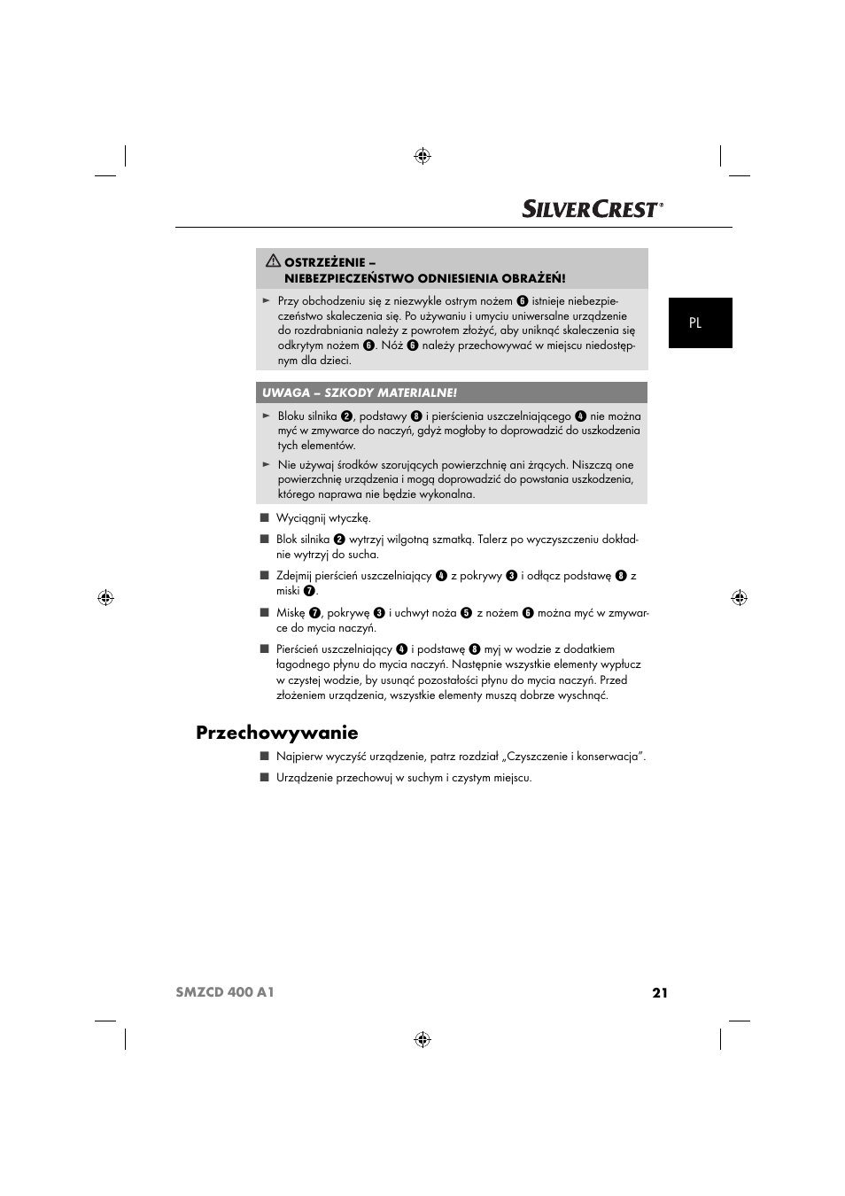 Przechowywanie | Silvercrest SMZCD 400 A1 User Manual | Page 24 / 63