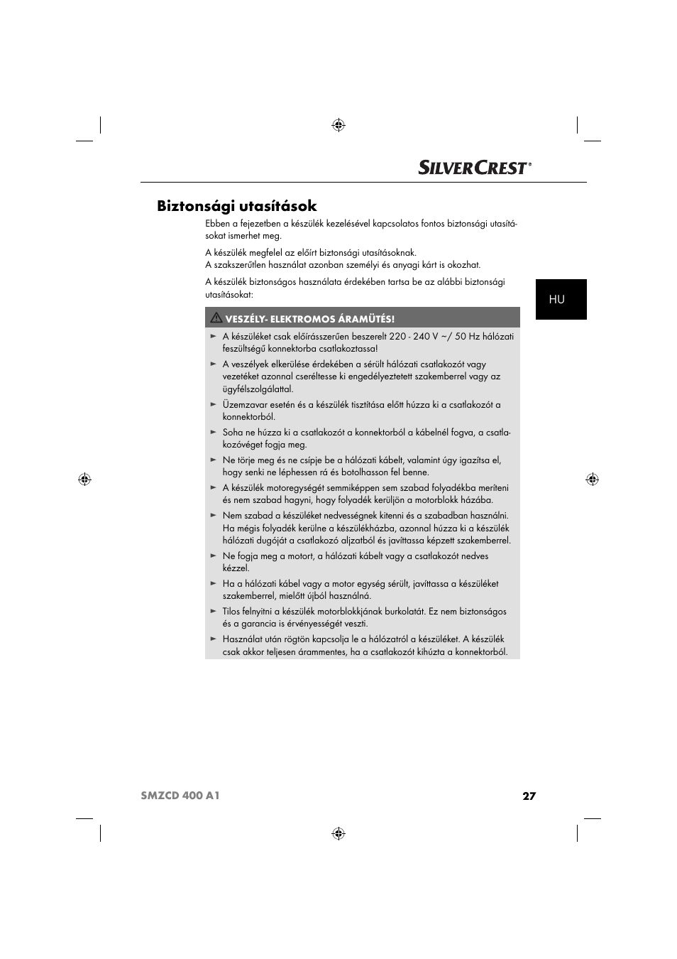 Biztonsági utasítások | Silvercrest SMZCD 400 A1 User Manual | Page 30 / 63