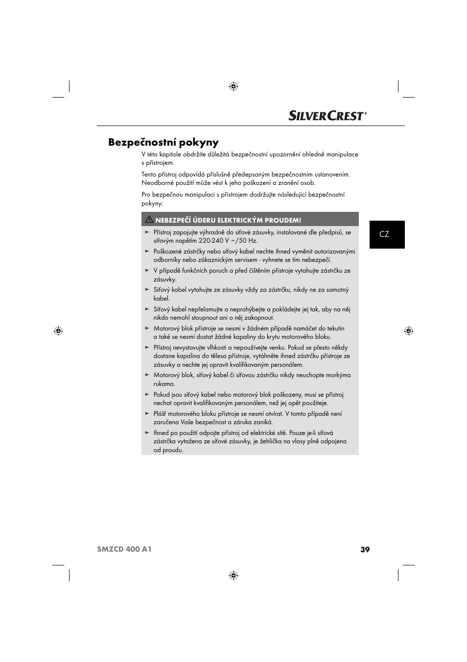 Bezpečnostní pokyny | Silvercrest SMZCD 400 A1 User Manual | Page 42 / 63