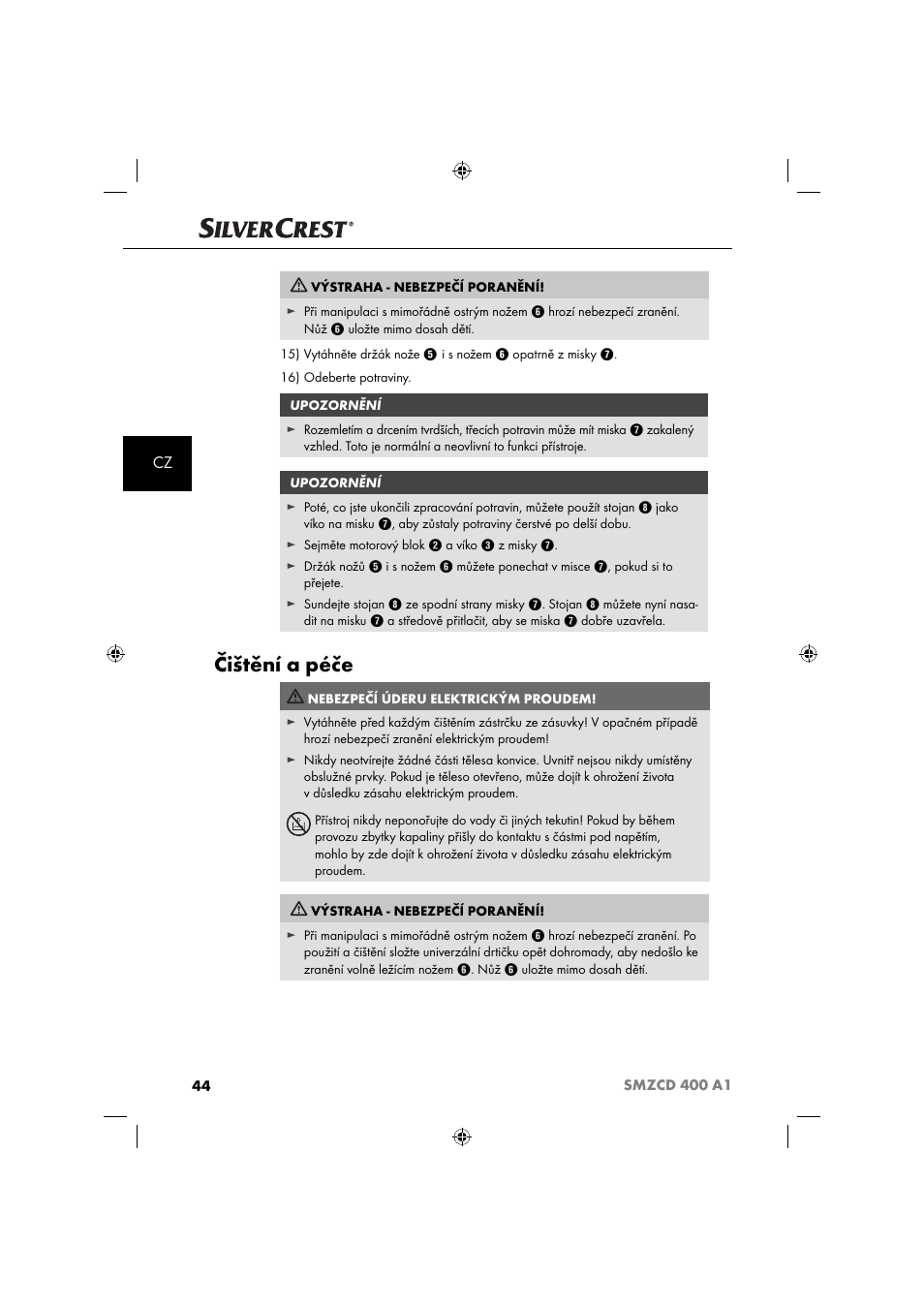 Čištění a péče | Silvercrest SMZCD 400 A1 User Manual | Page 47 / 63