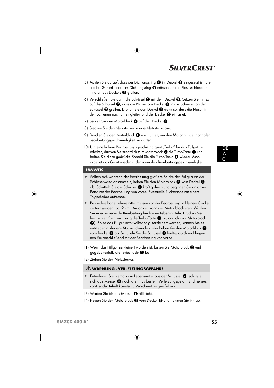 De at ch | Silvercrest SMZCD 400 A1 User Manual | Page 58 / 63