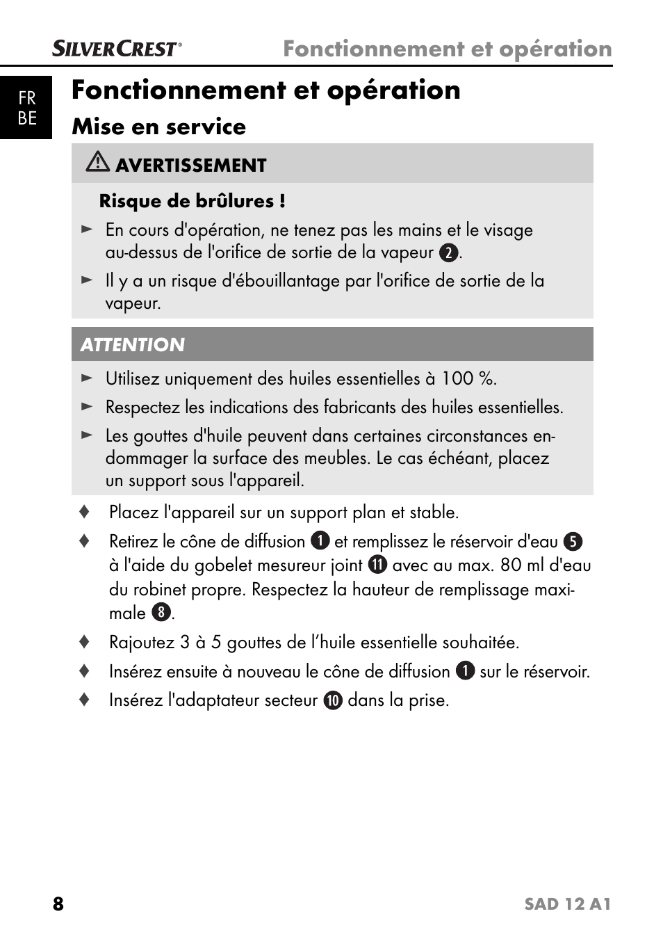 Fonctionnement et opération, Mise en service | Silvercrest SAD 12 A1 User Manual | Page 11 / 46