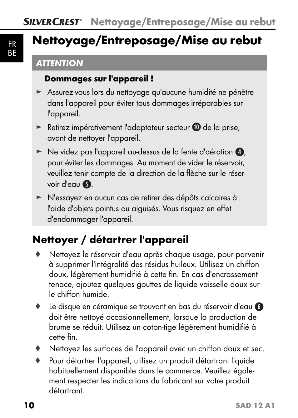 Nettoyage/entreposage/mise au rebut, Nettoyer / détartrer l'appareil | Silvercrest SAD 12 A1 User Manual | Page 13 / 46