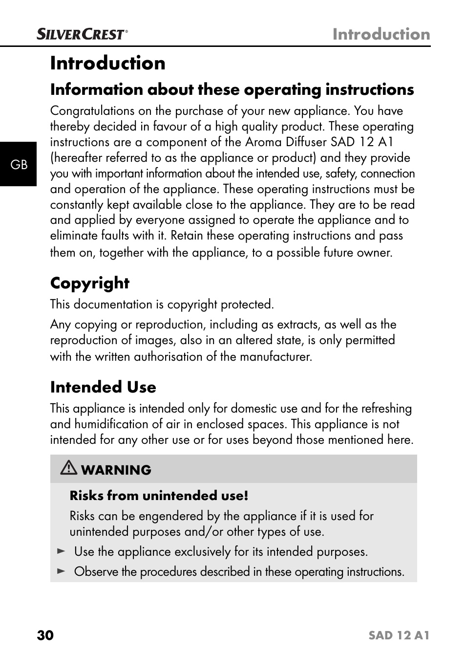 Introduction, Information about these operating instructions, Copyright | Intended use | Silvercrest SAD 12 A1 User Manual | Page 33 / 46