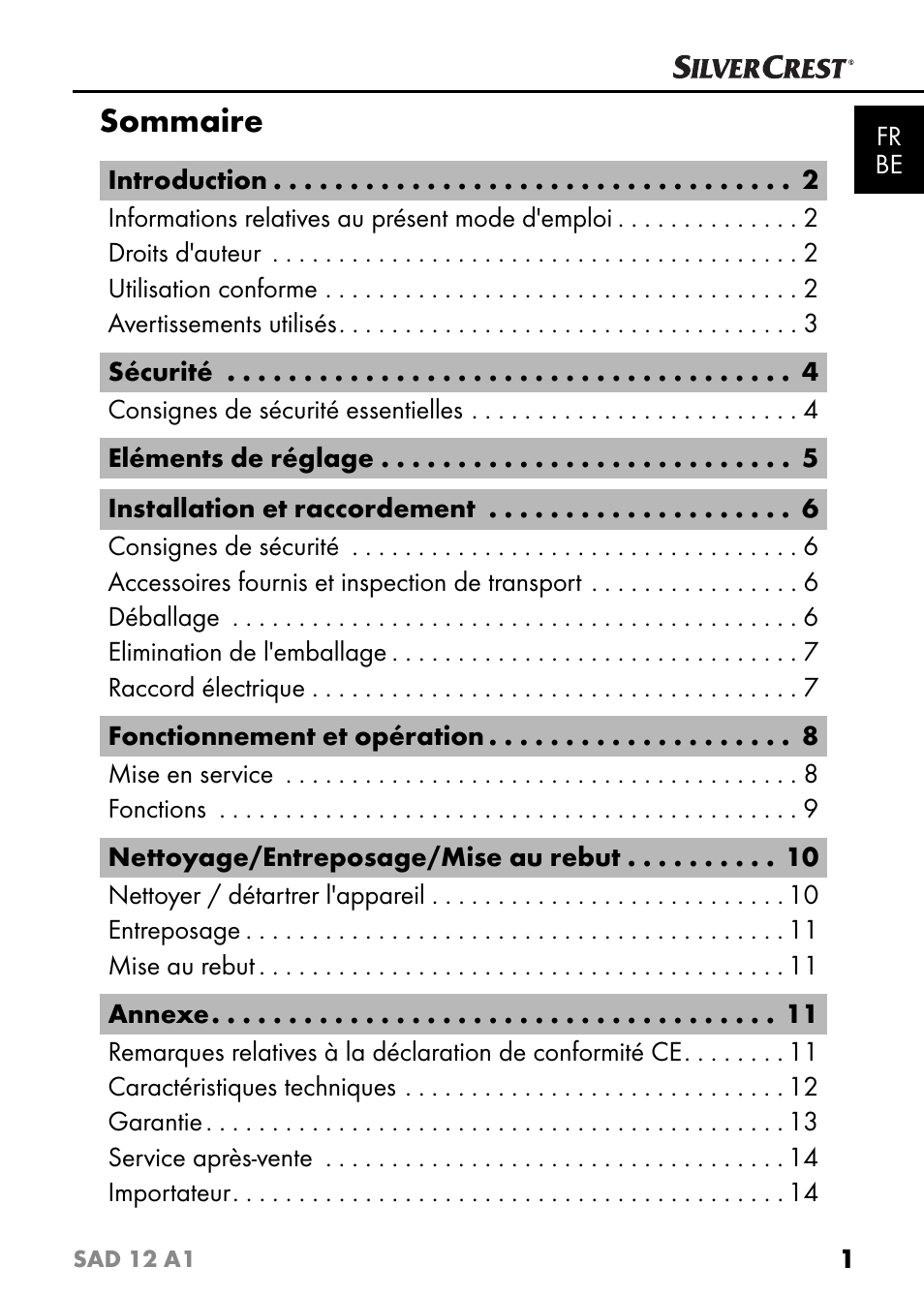 Sommaire | Silvercrest SAD 12 A1 User Manual | Page 4 / 46